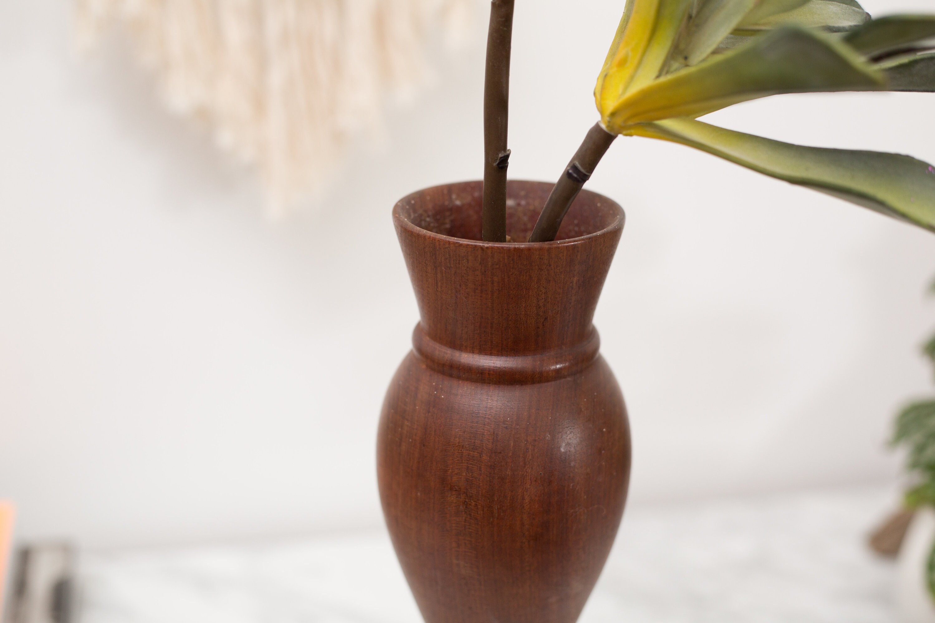 Vintage Wood Vase Mid Century Modern Primitive Flower Vase Solid