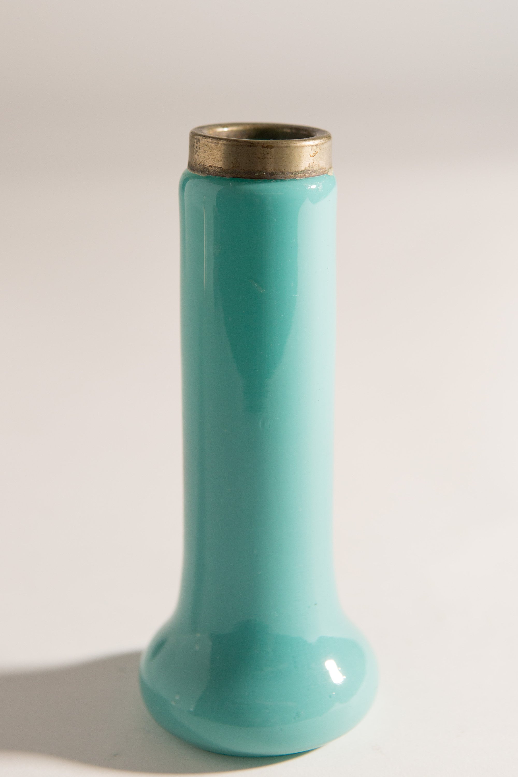 Hat Pin Holder Antique Blue Glass Vase with Dutch Wind Turbine Motif