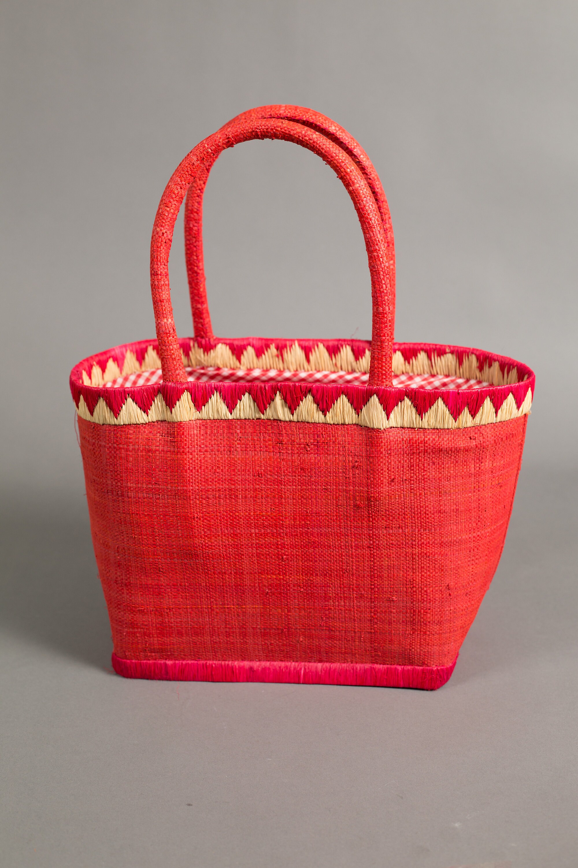 Vintage Red Basket Purse Woven Geometric Triangle Shape Basket