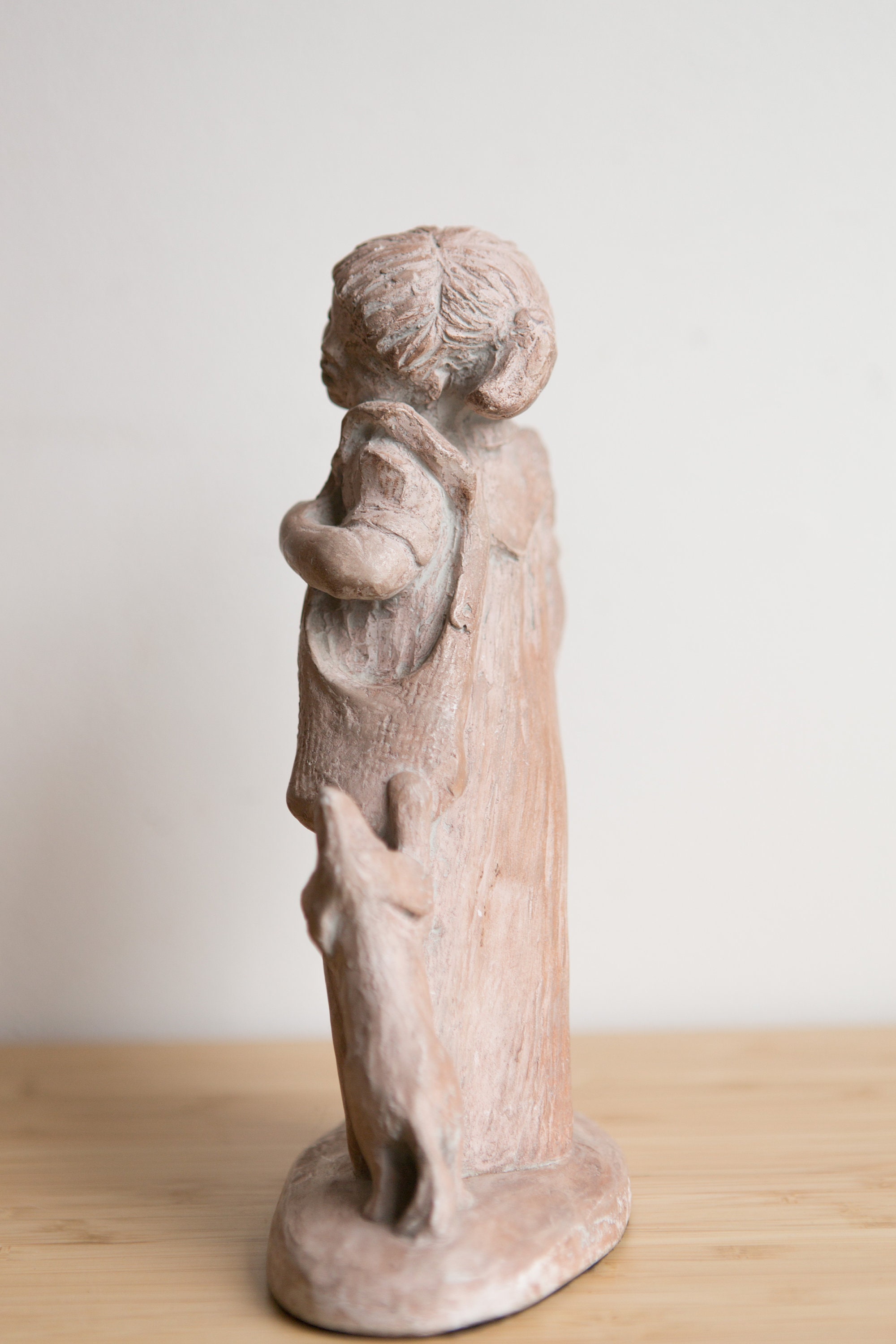 Girl and Dog Statue Young Woman with Puppy Figure Boho Modern