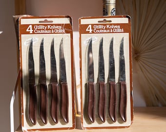 8-piece Knife Set with Plastic Handles - Stainless Steel 80's Knife Set New in Package, Deadstock