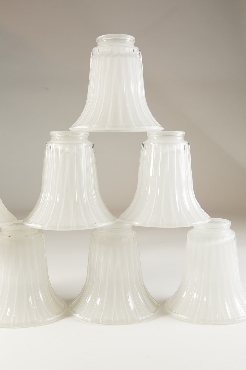 Translucent White Frosted Ruffled Pleated Bell Glass Pendant Chandelier Shade for Ceiling Fan Light Fixture or Lamp Vintage Glass Shade