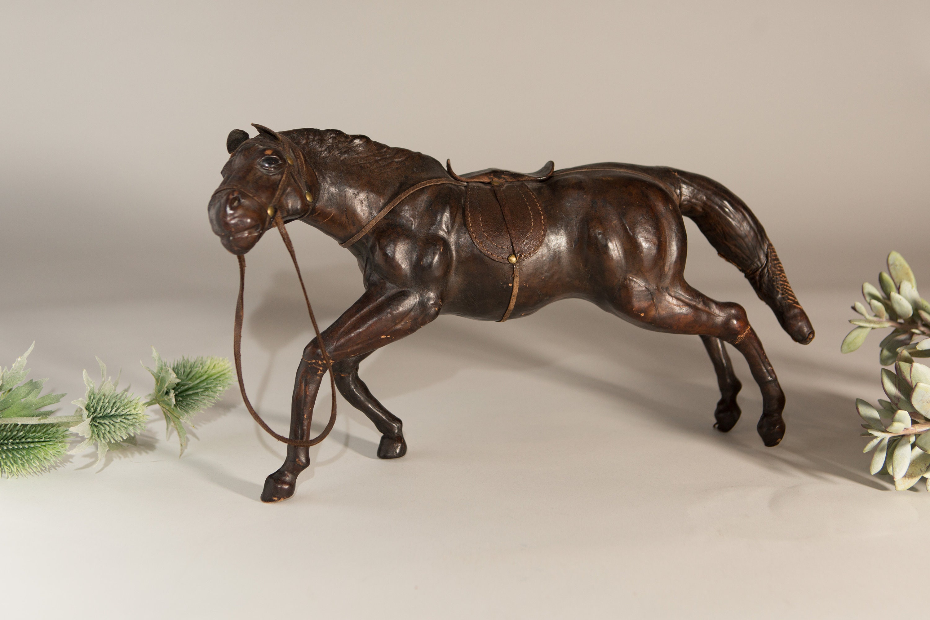 Vintage Leather Horse Brown Equestrian Figurine Antique Edwardian Decor