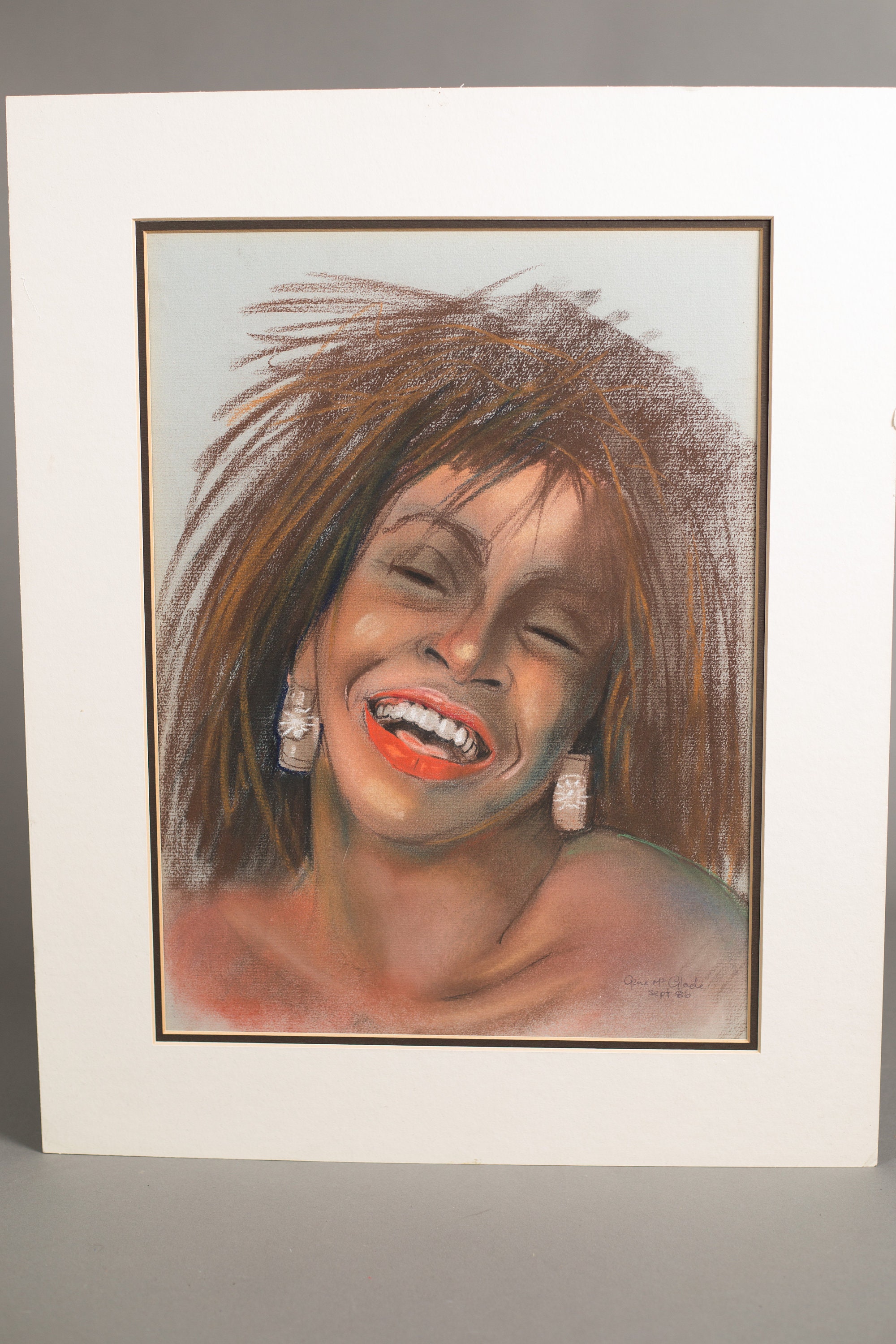 Tina turner sketch vintage chalk art pencil female artwork illustration with mat