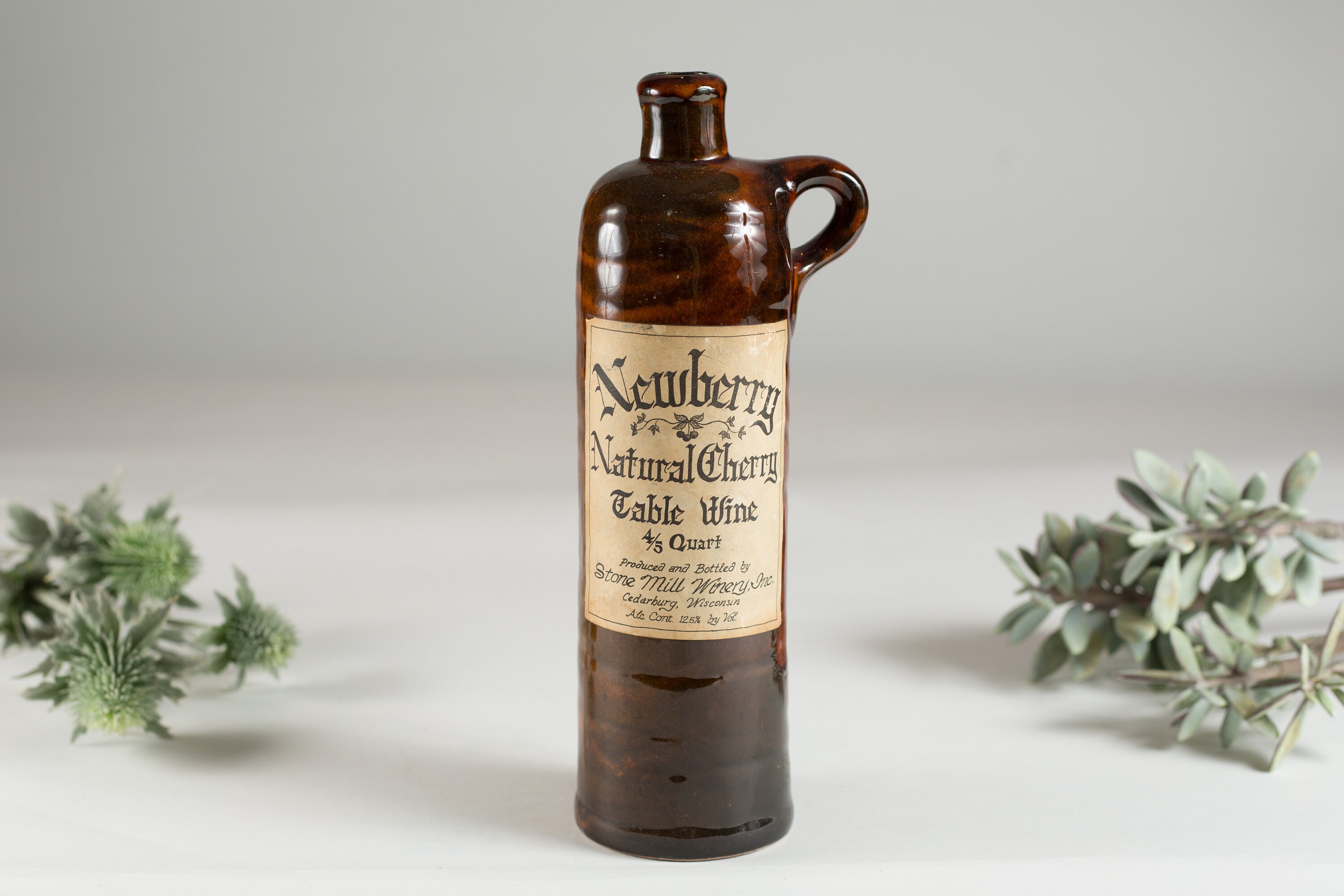 Brown Ceramic Bottle Newberry Natural Cherry Table Wine 4/5 Quart
