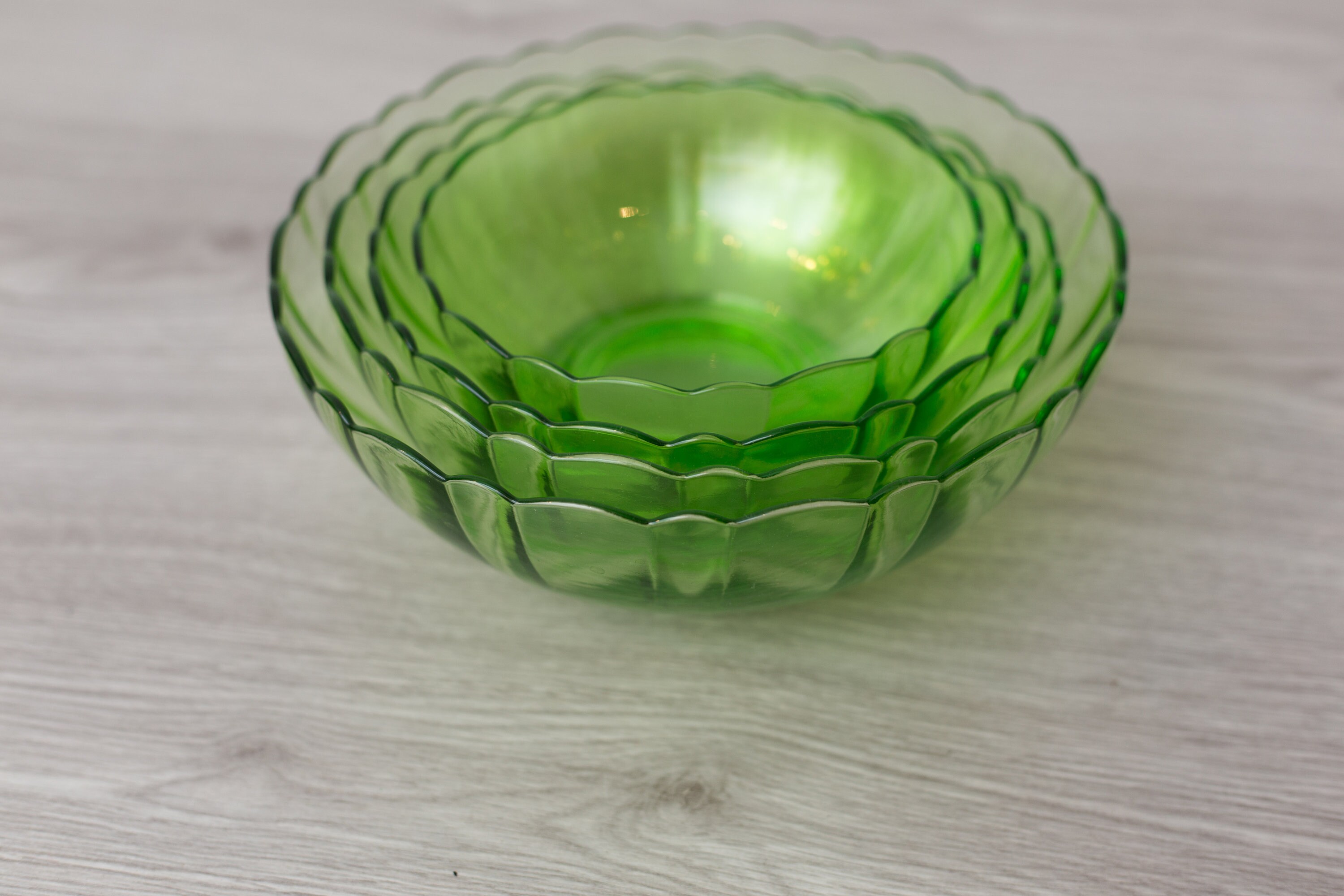 4 Green Mixing Bowl Set Lime Green Glass Vintage Baking Serving