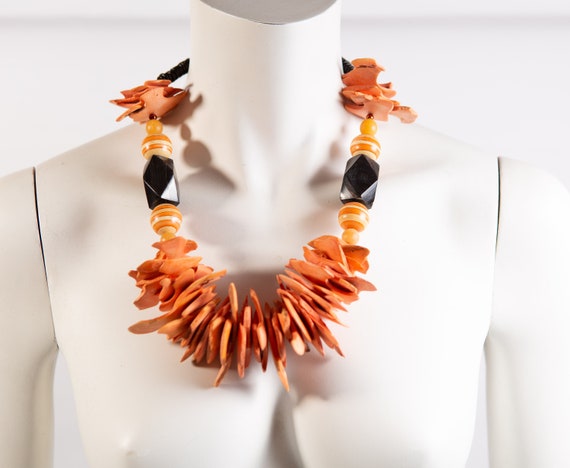 Orange Necklace Pumpkin Orange Beaded Choker Vintage Choker Acrylic Beads Orange Choker Pumpkin Necklace Vintage Necklace