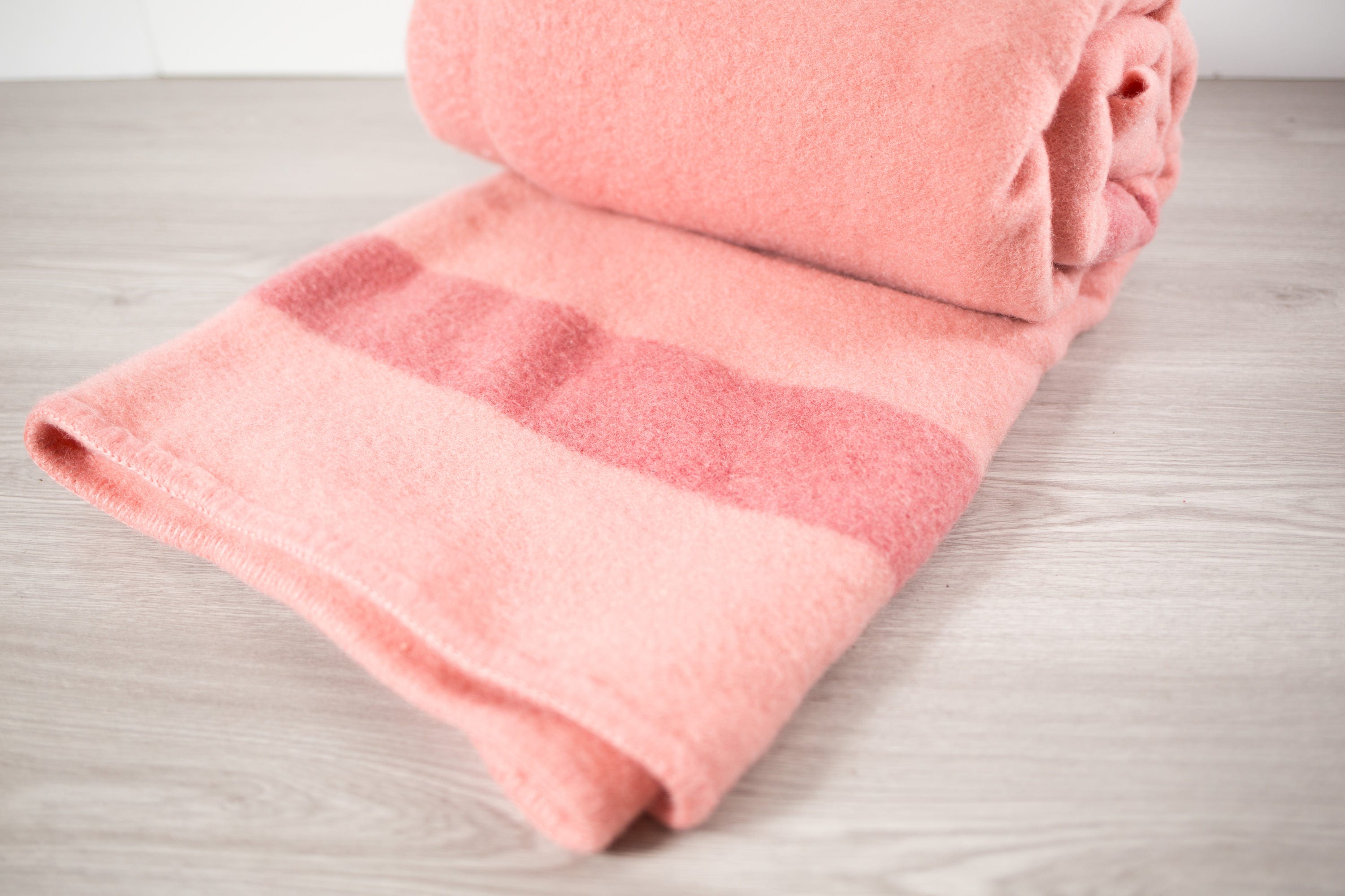 Pink Wool Stripe Blanket / Large Vintage Barley's Witney Point Wool