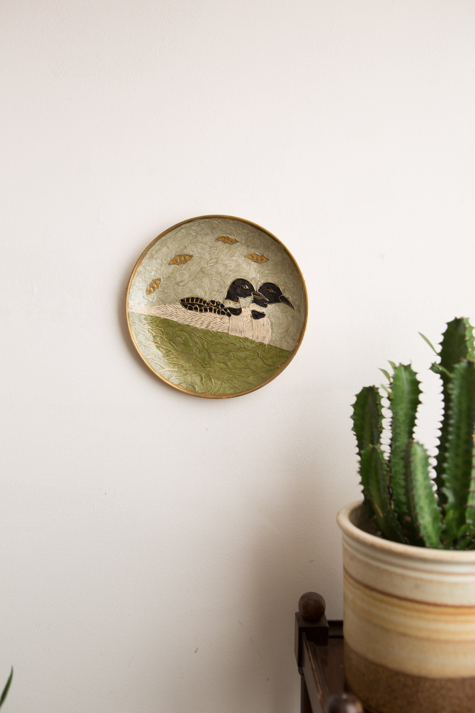 Vintage Brass Loon Wall Plate Decorative Canadian Wildlife Themed Plate with Birds