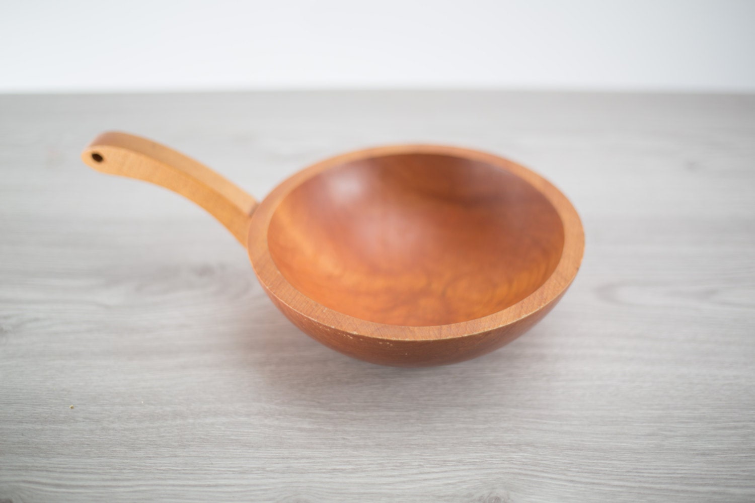 Vintage Wood Bowl with Handle / Solid Maple Hanging Hardwood