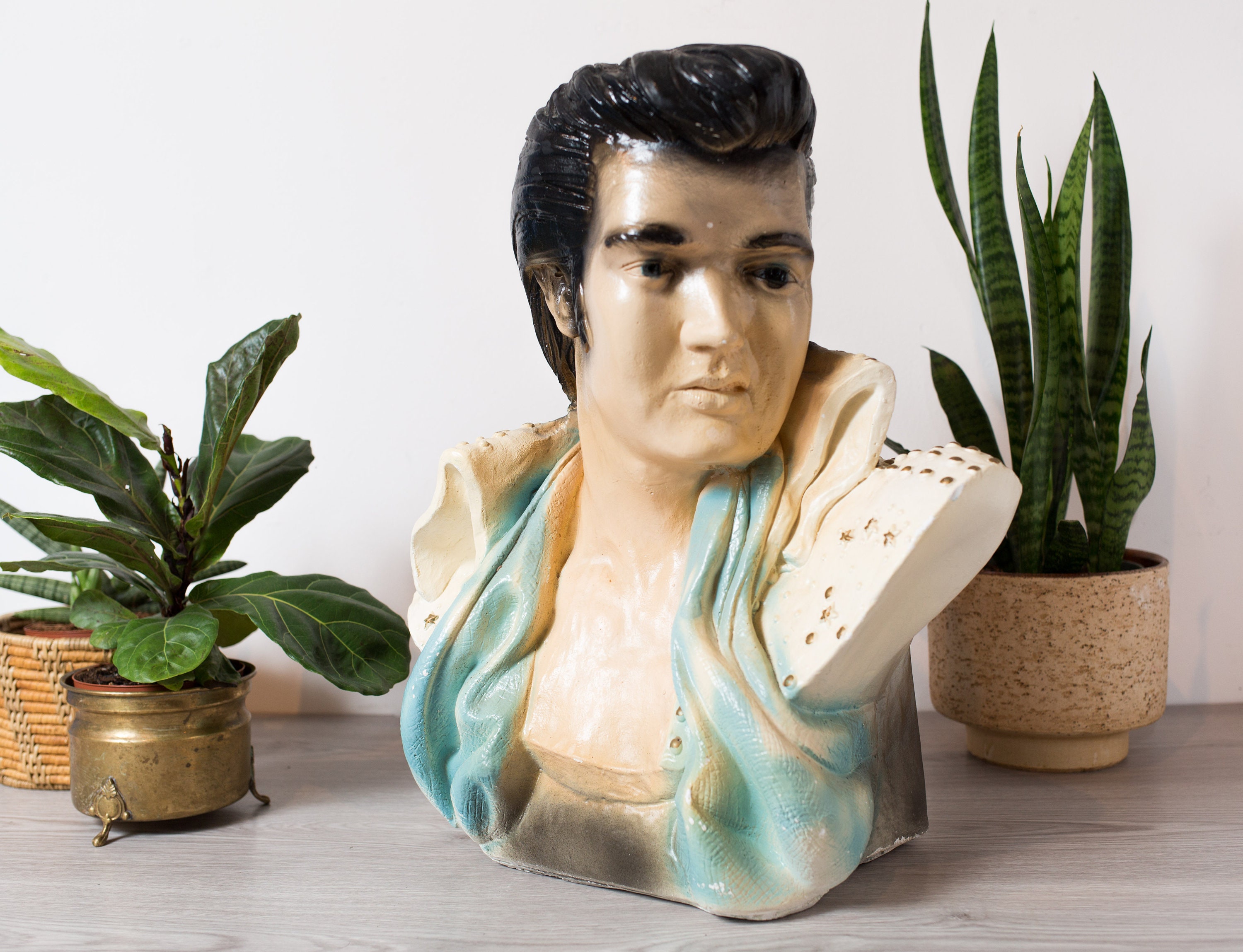 Ceramic Elvis Bust Statue Vintage Retro Art Deco Life Size Statue