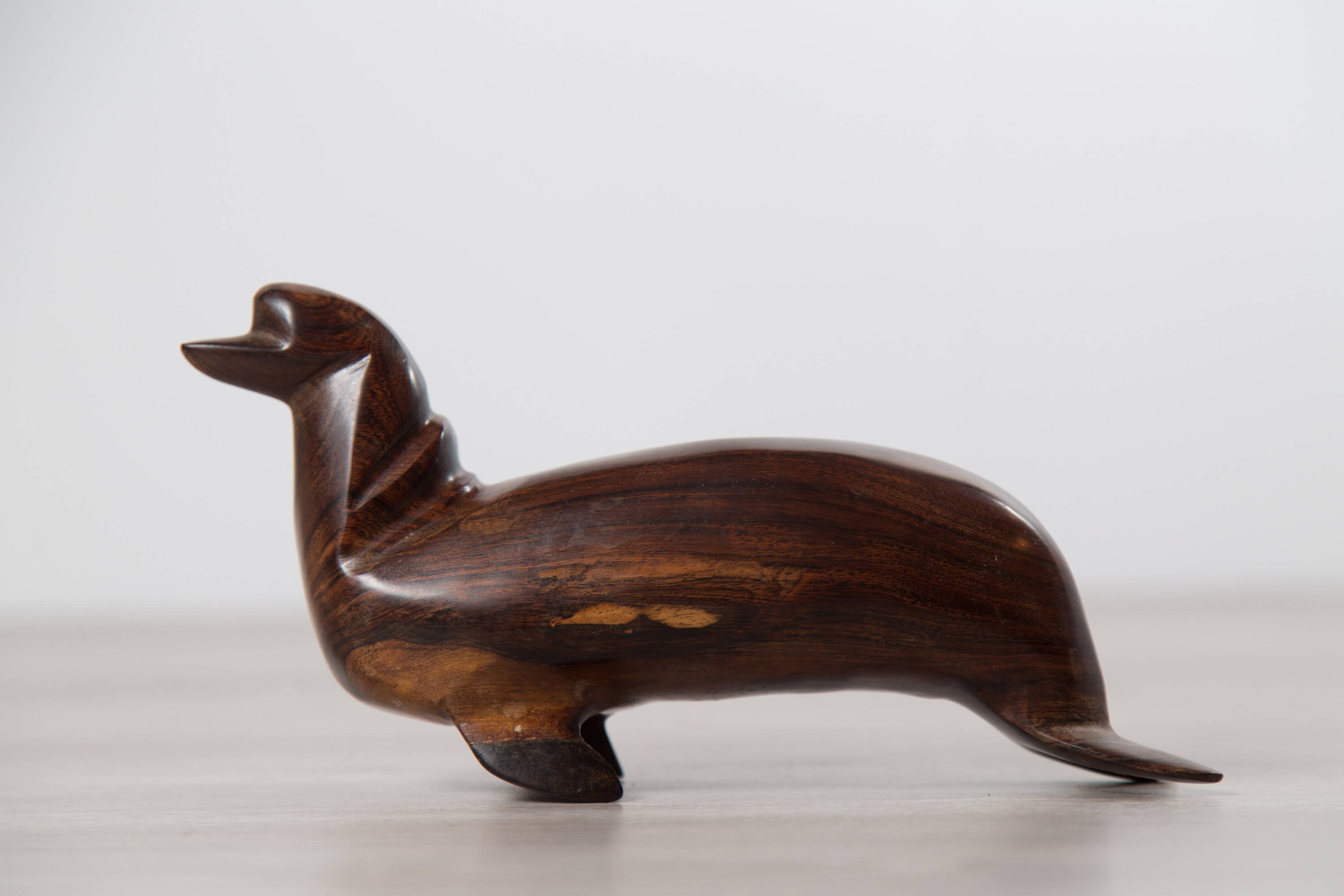 Vintage Wood Seal / Handcarved Dark Hardwood Sea Animal / traditional