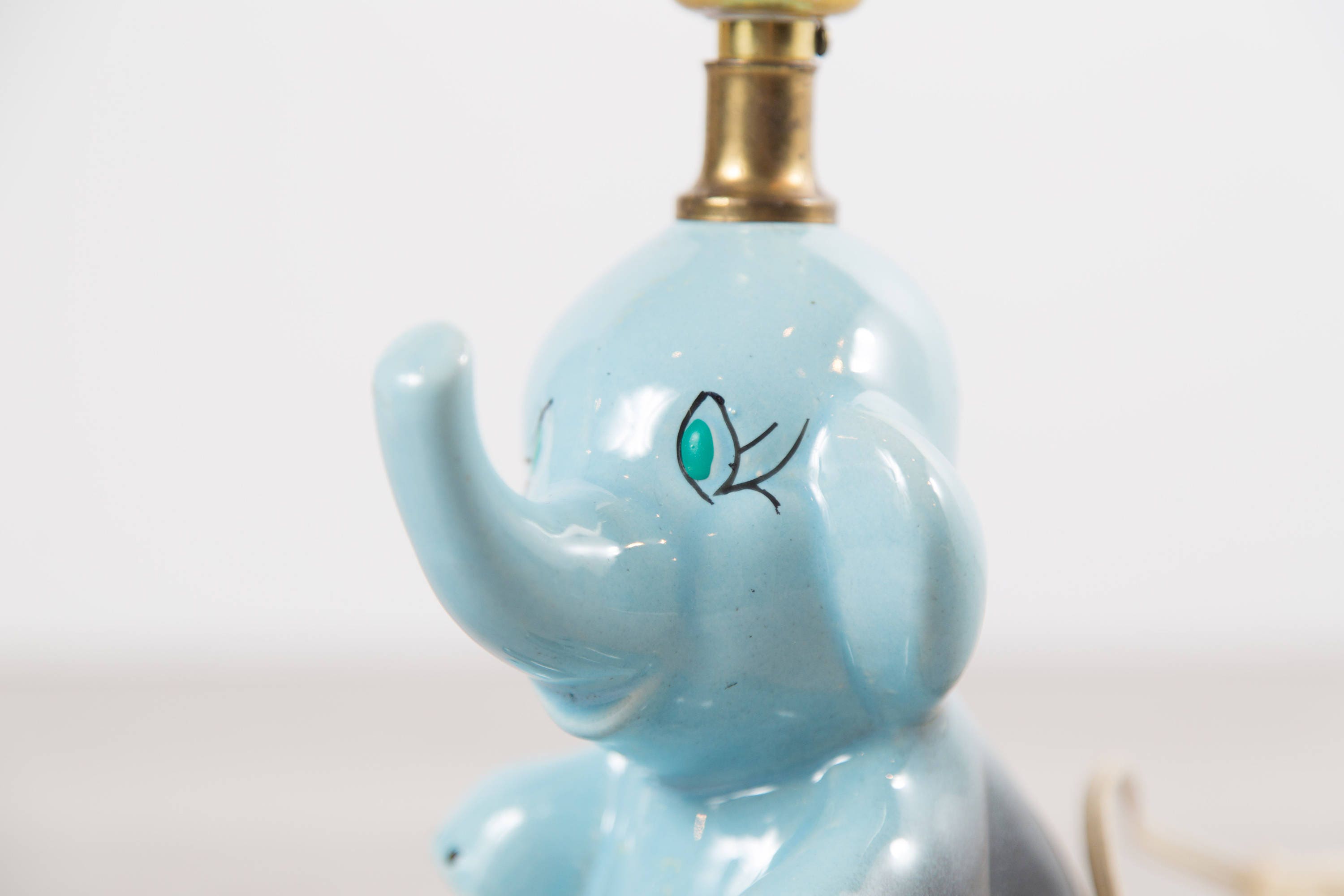 Vintage Elephant Lamp / Ceramic Ombre Blue Sitting Baby Elephant Light