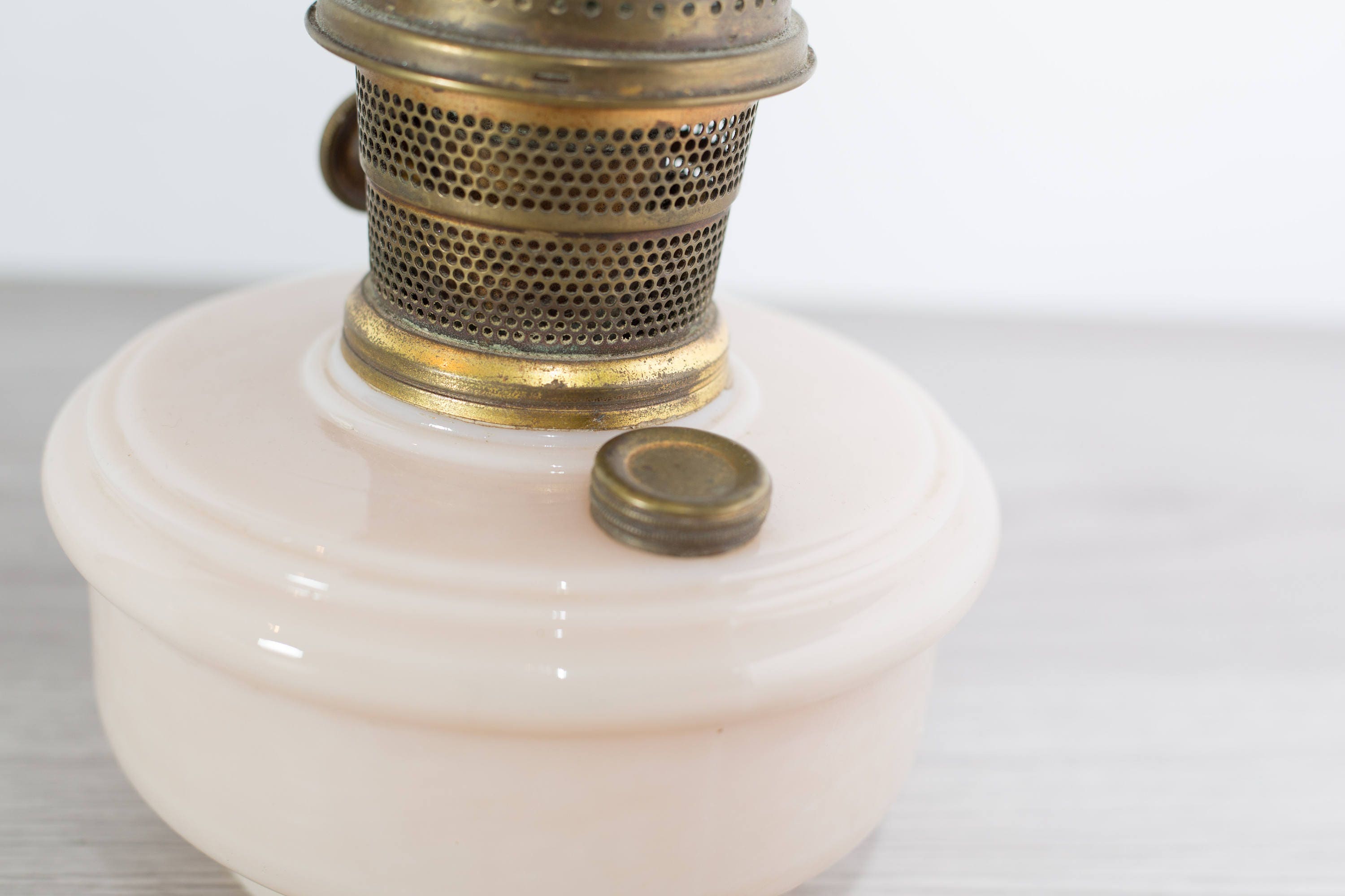 Chimney Oil Lamp / Vintage Glass Lantern / Aladdin Soft Pink Milk Glass