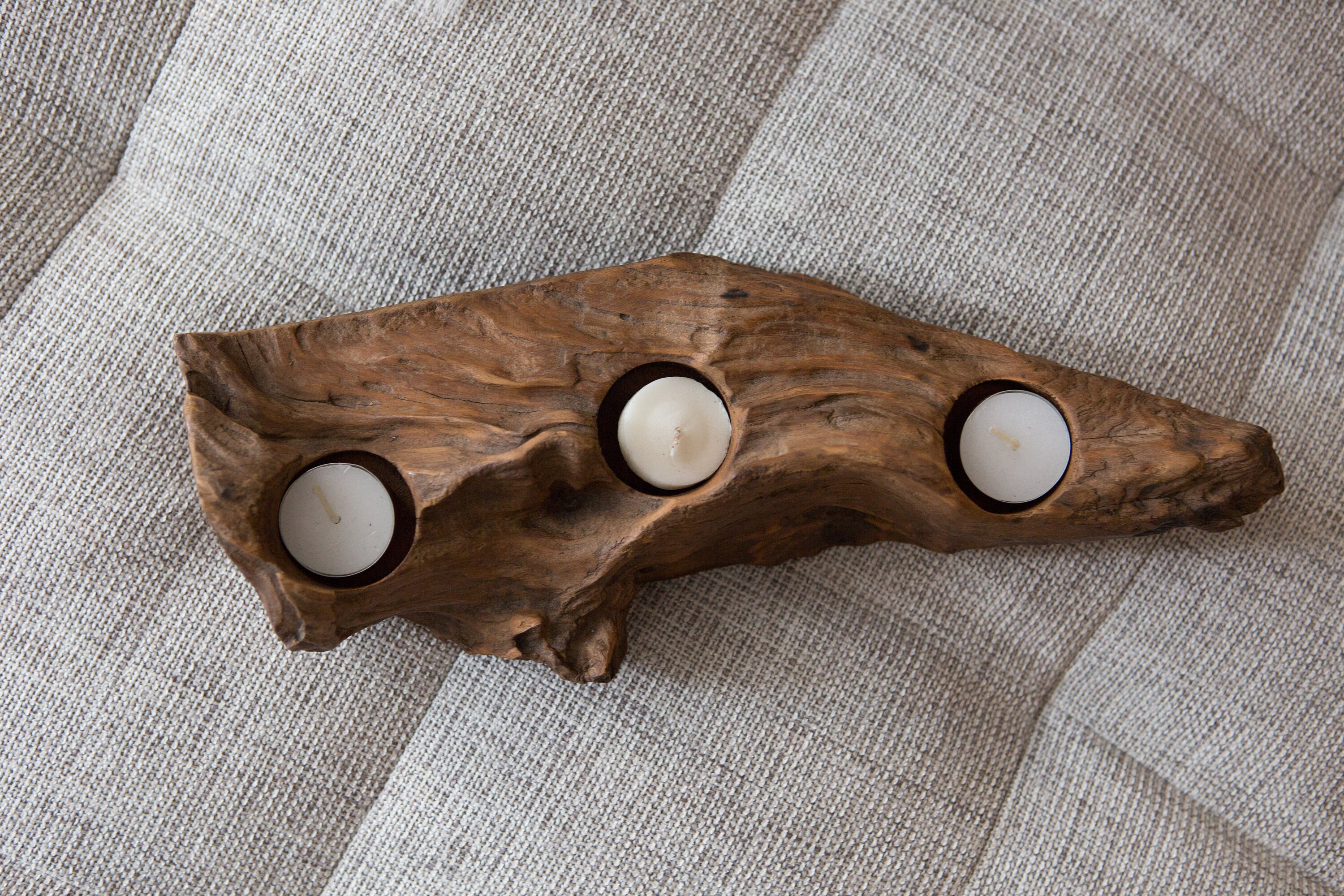 Vintage Driftwood Votive Candle Holders Rustic Modern Handmade Canadian Country Cabin Decor