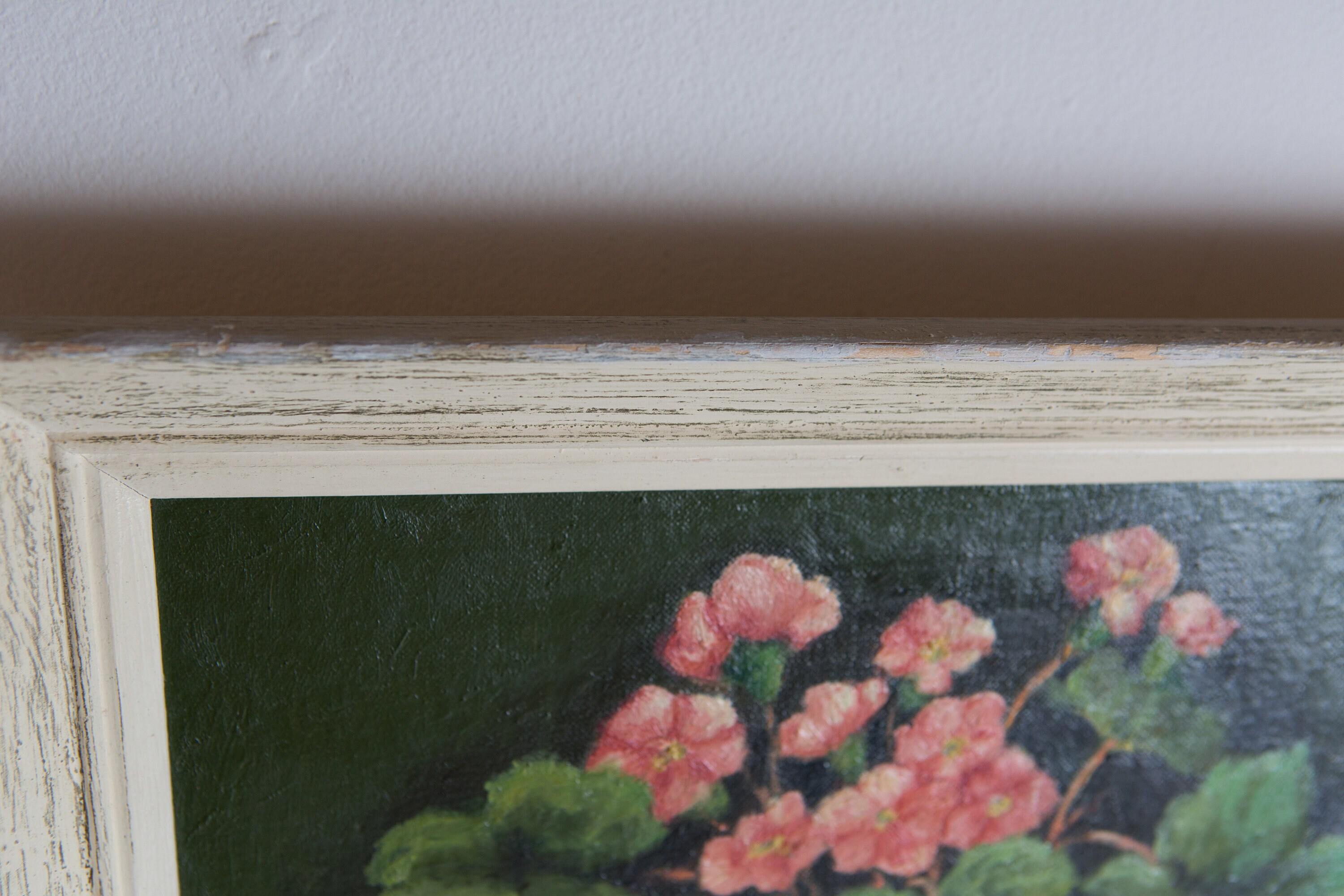 Original Acrylic Painting Vintage Floral Artwork Painted Pink