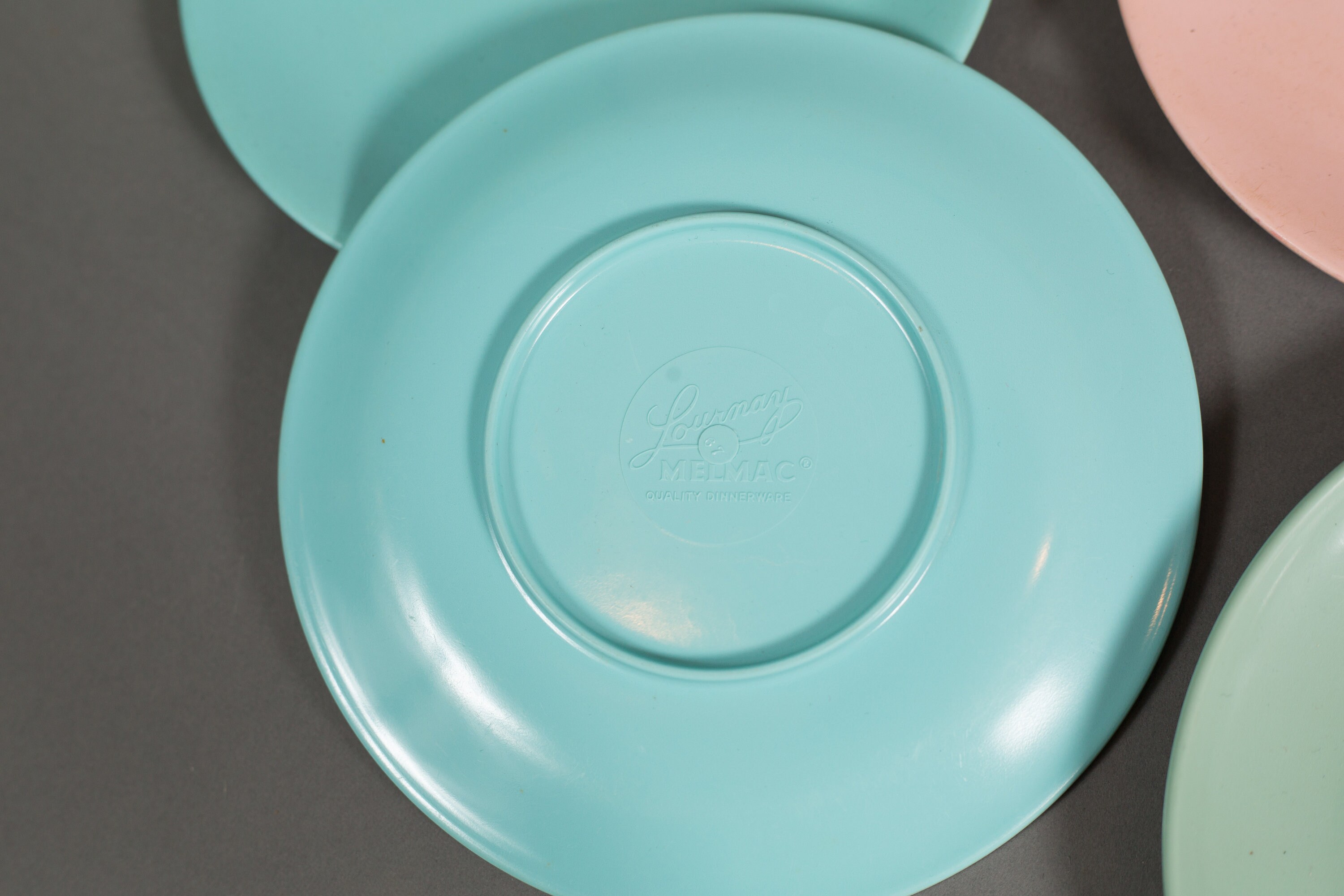 Vintage Melmac Plates and Bowls Lournay Melmac 8 Set of Blue, Pink, Green Dinnerware Dinner