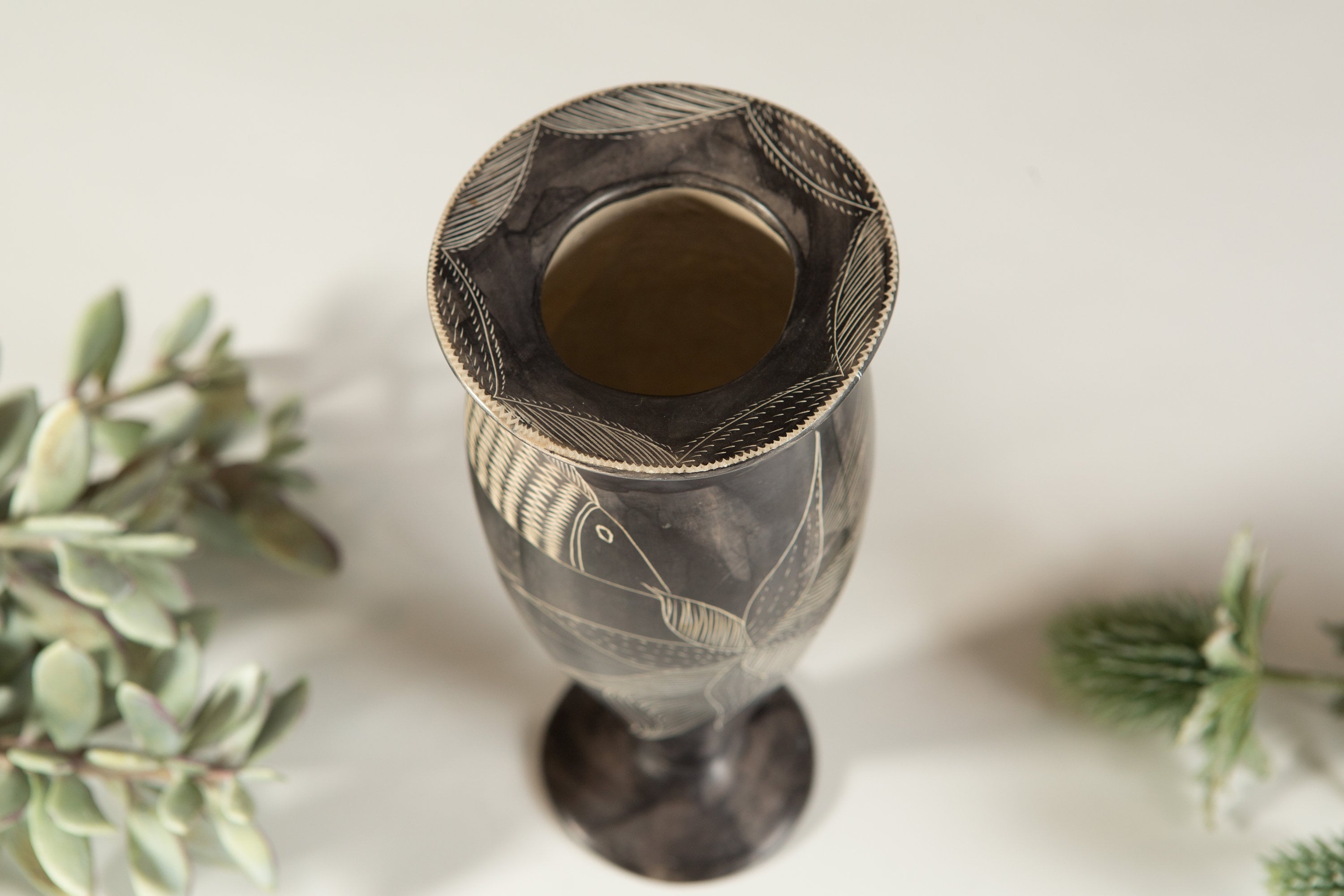 African Soapstone vase Kenyan Hand Carved Kissi Stone Vase with Fish