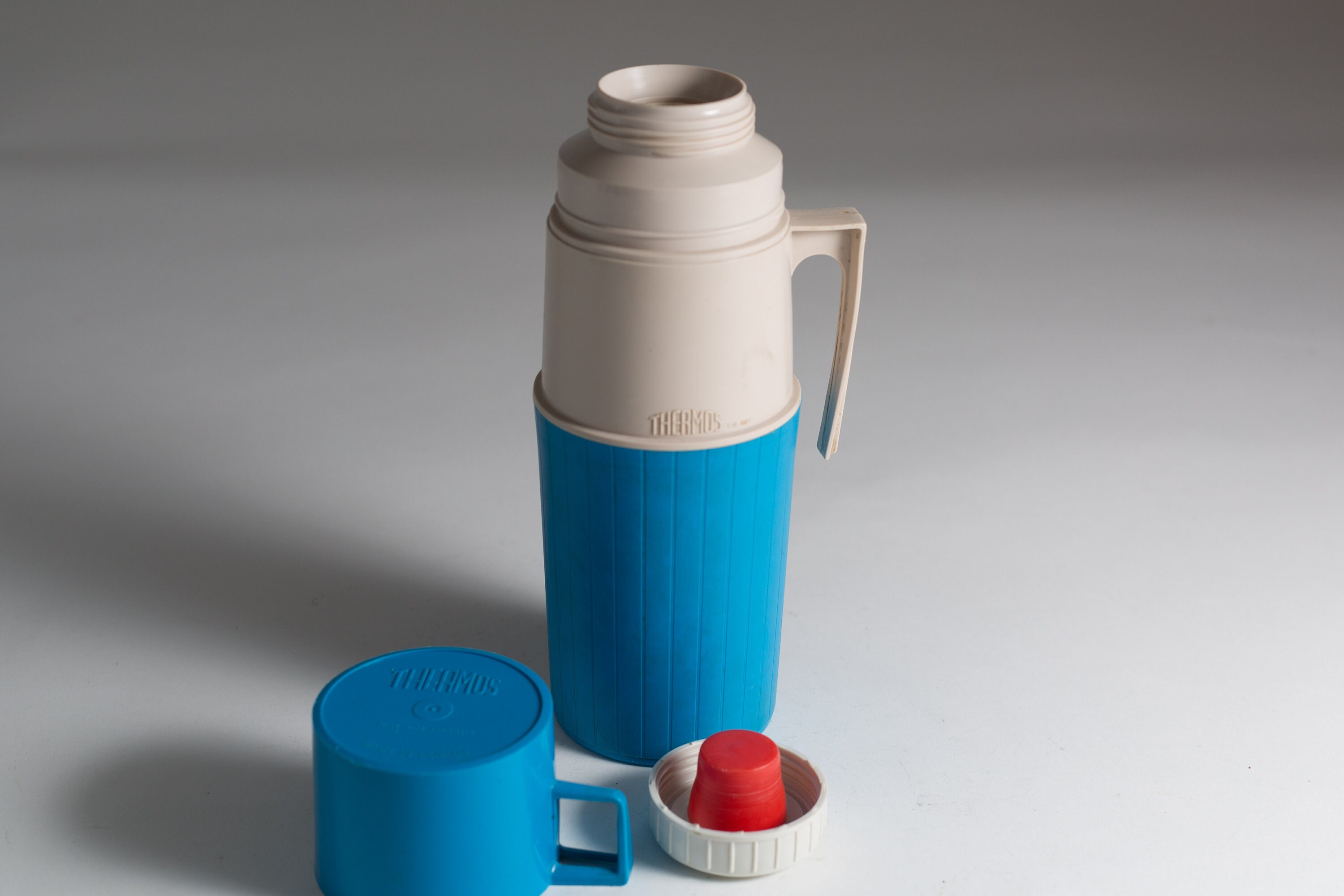 vintage thermos vacuum bottle Blue Colored Dipped Glass Lined Vacuum