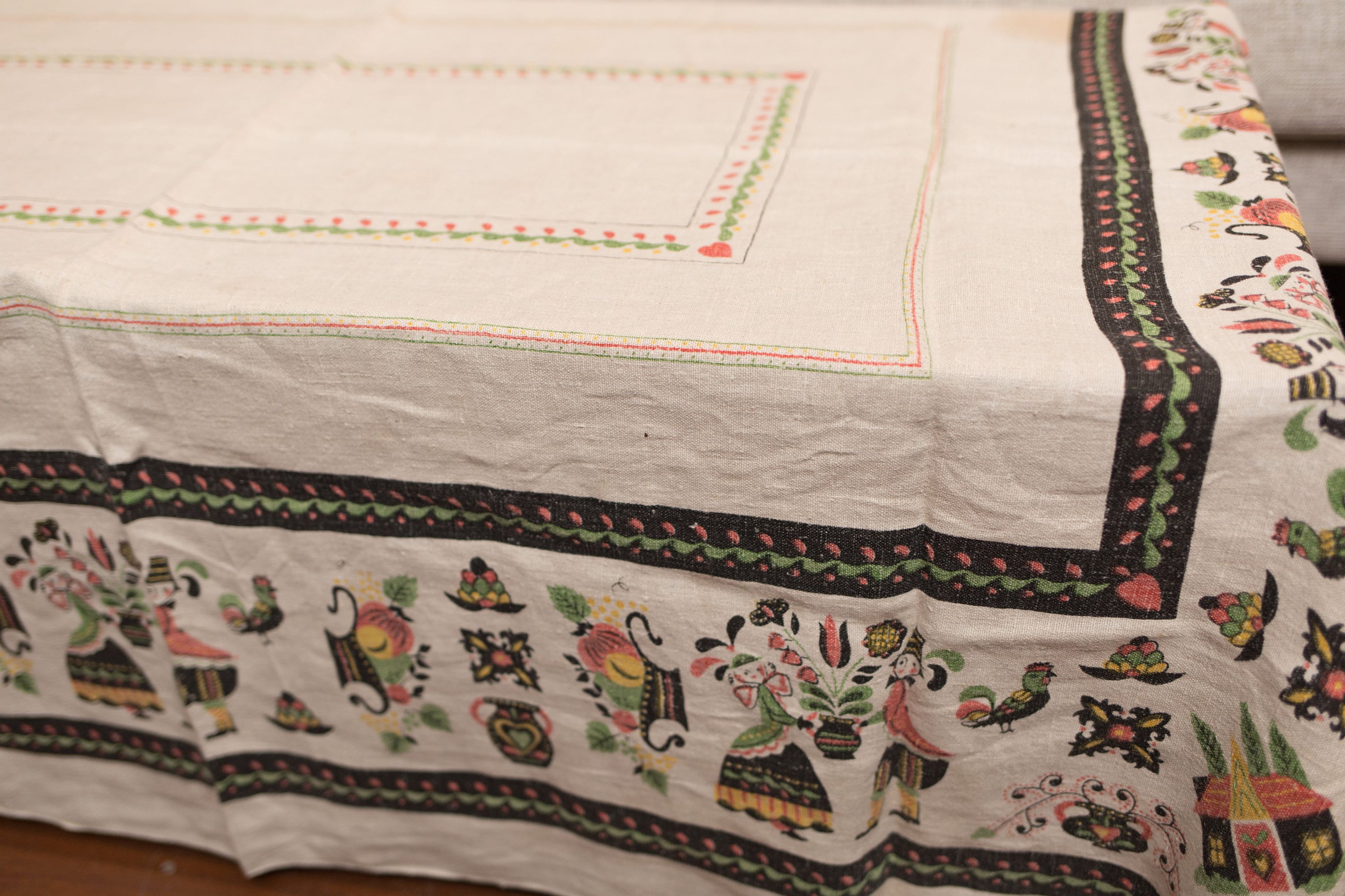 Vintage Dutch Tablecloth Vintage White and Black Mid Century European