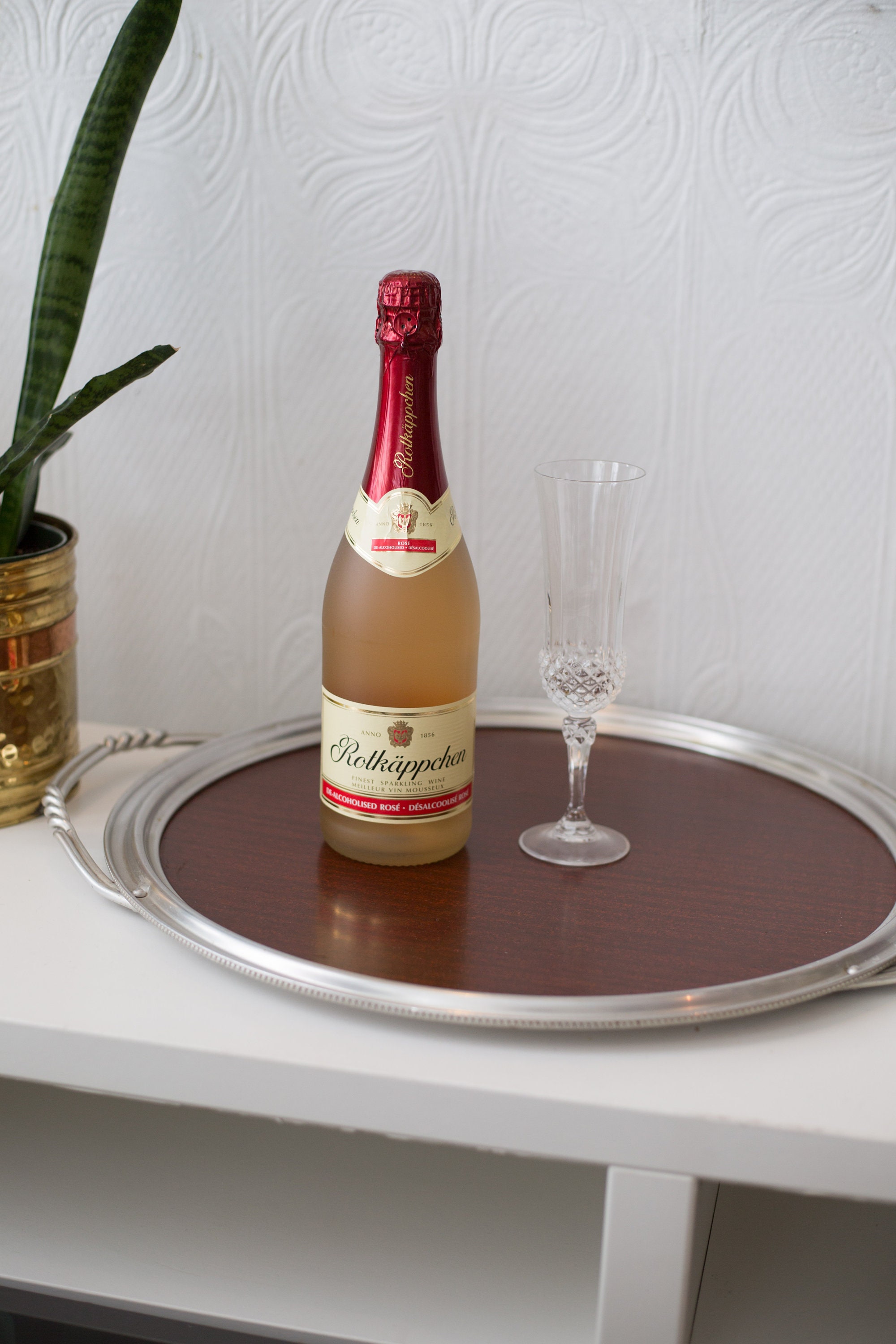 Vintage Cocktail Tray Faux Wood and Metal Serving Plate Round