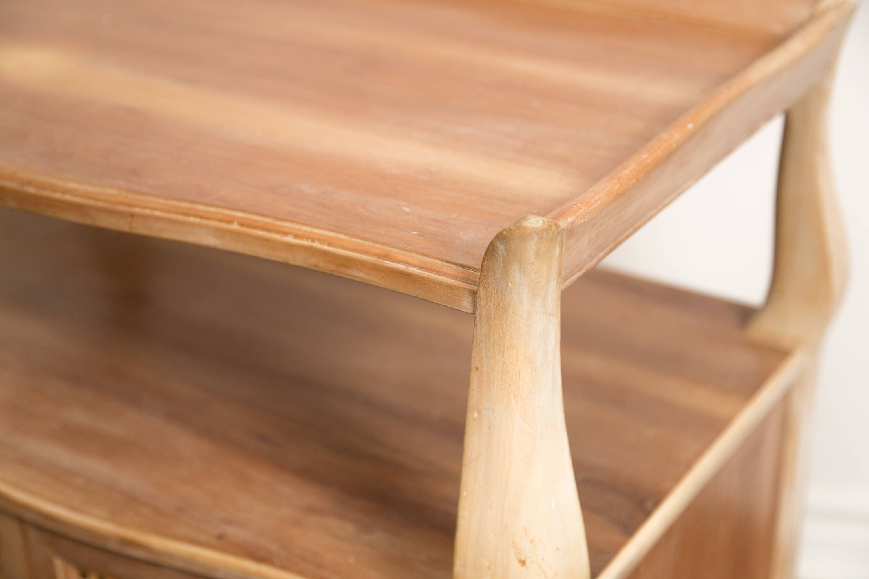 Wood Side Table with Caning and Queen Anne Legs / Mid Century Modern End Table / Edwardian