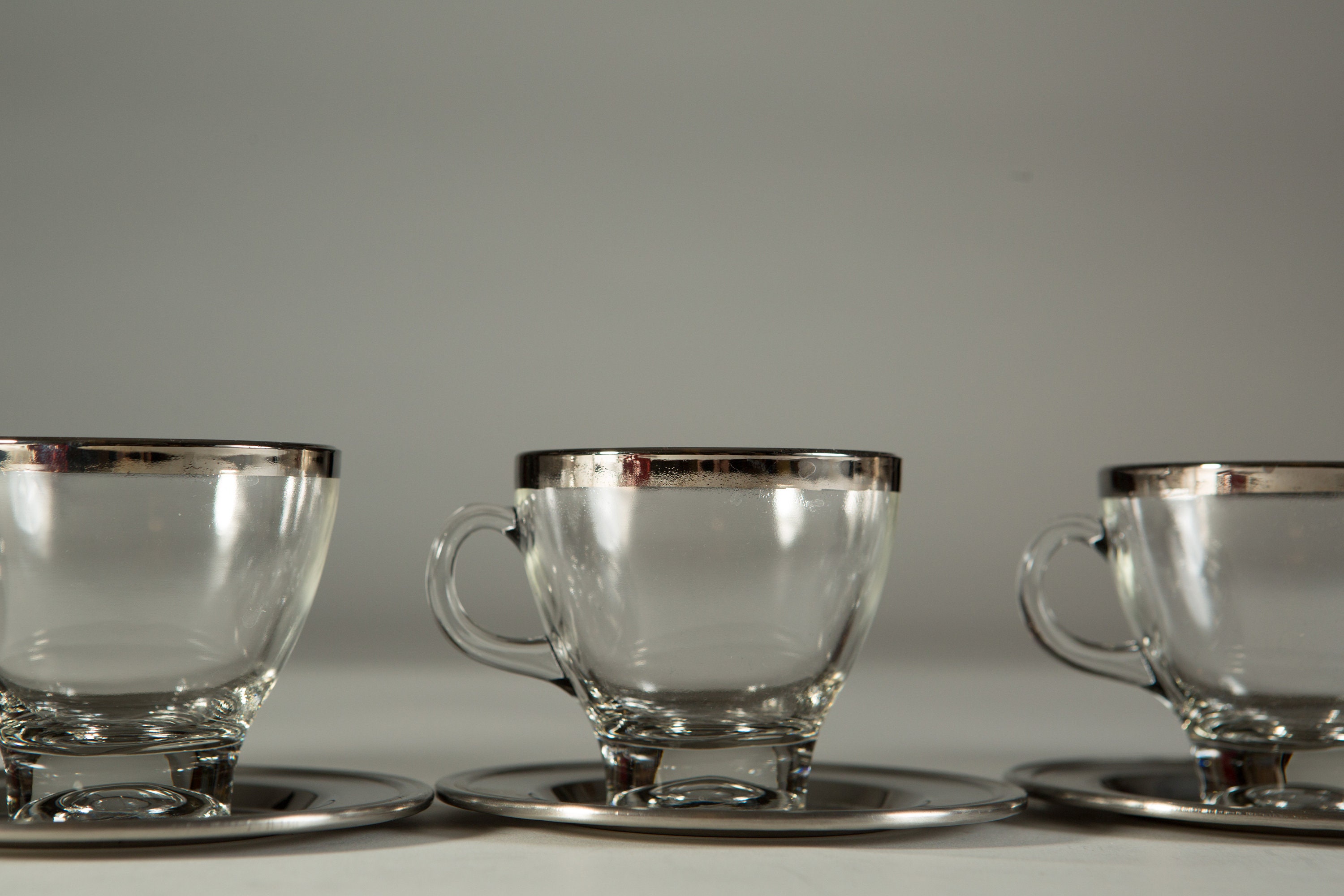 Vintage Glass Mugs with Platinum Rims Set of 5 Demitasse Coffee or