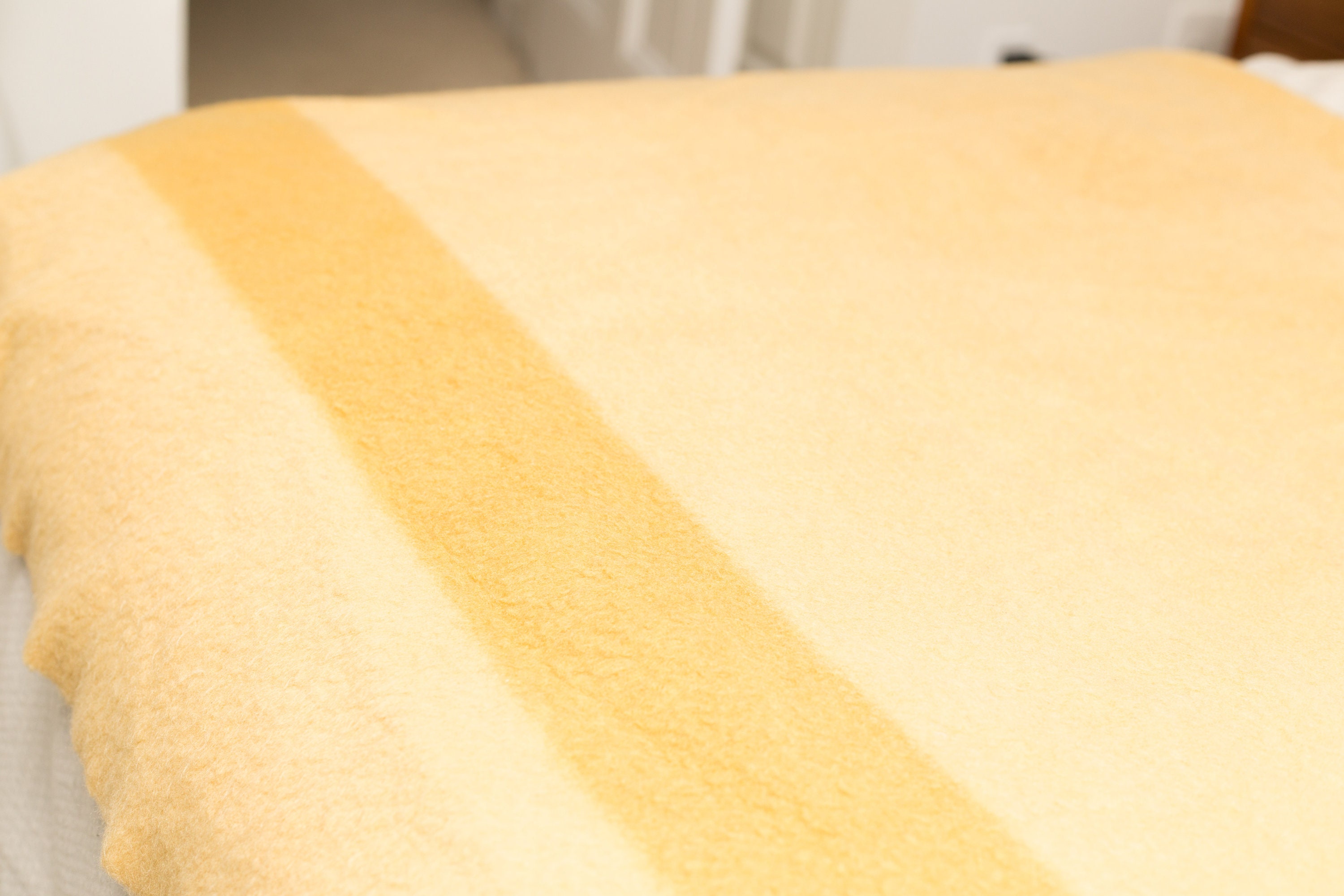 Yellow Wool Stripe Blanket Large Vintage Trapper Point Wool Blanket