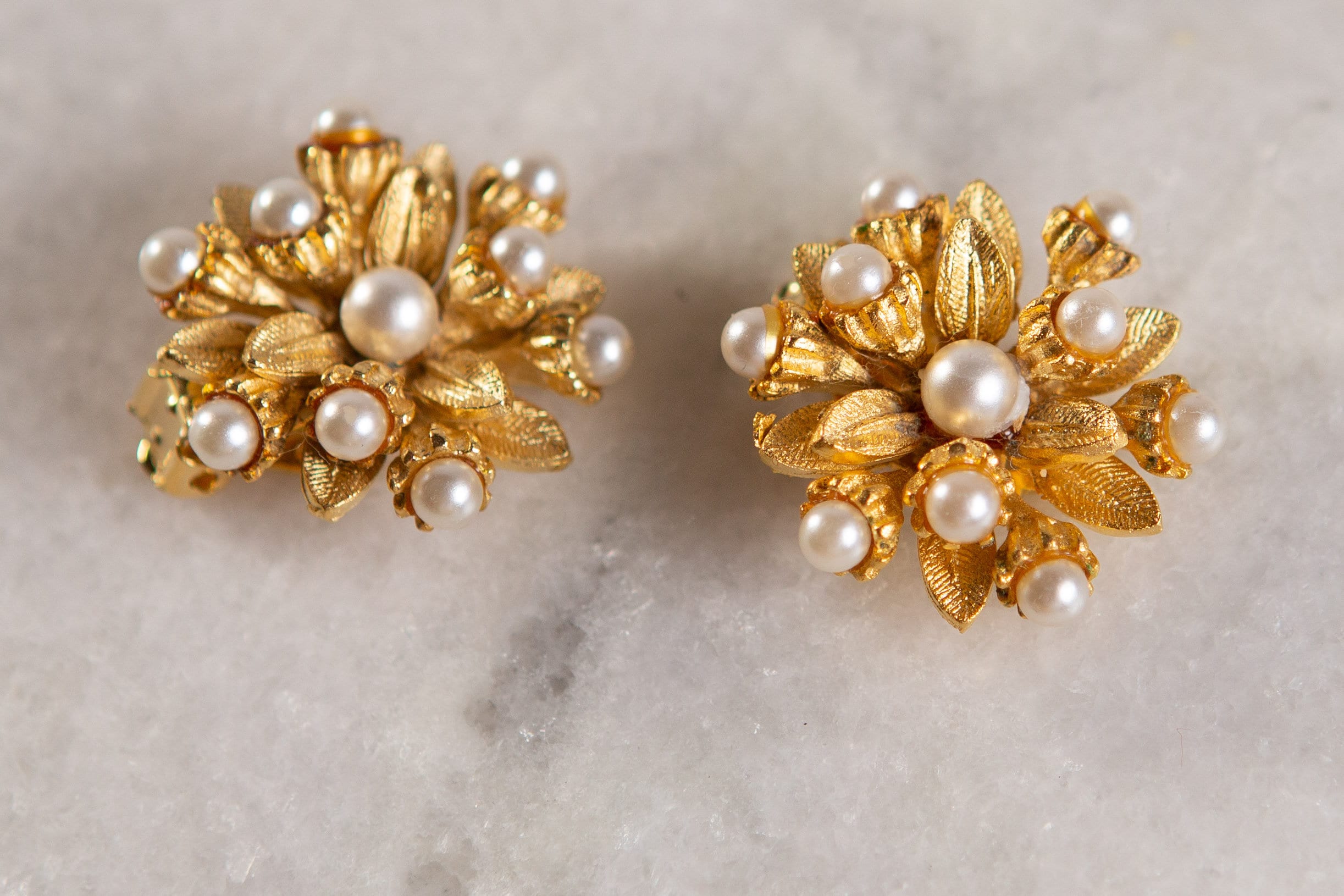 Earrings and Brooch Set 50's Vintage Gold Tone PAM Earrings Clip on