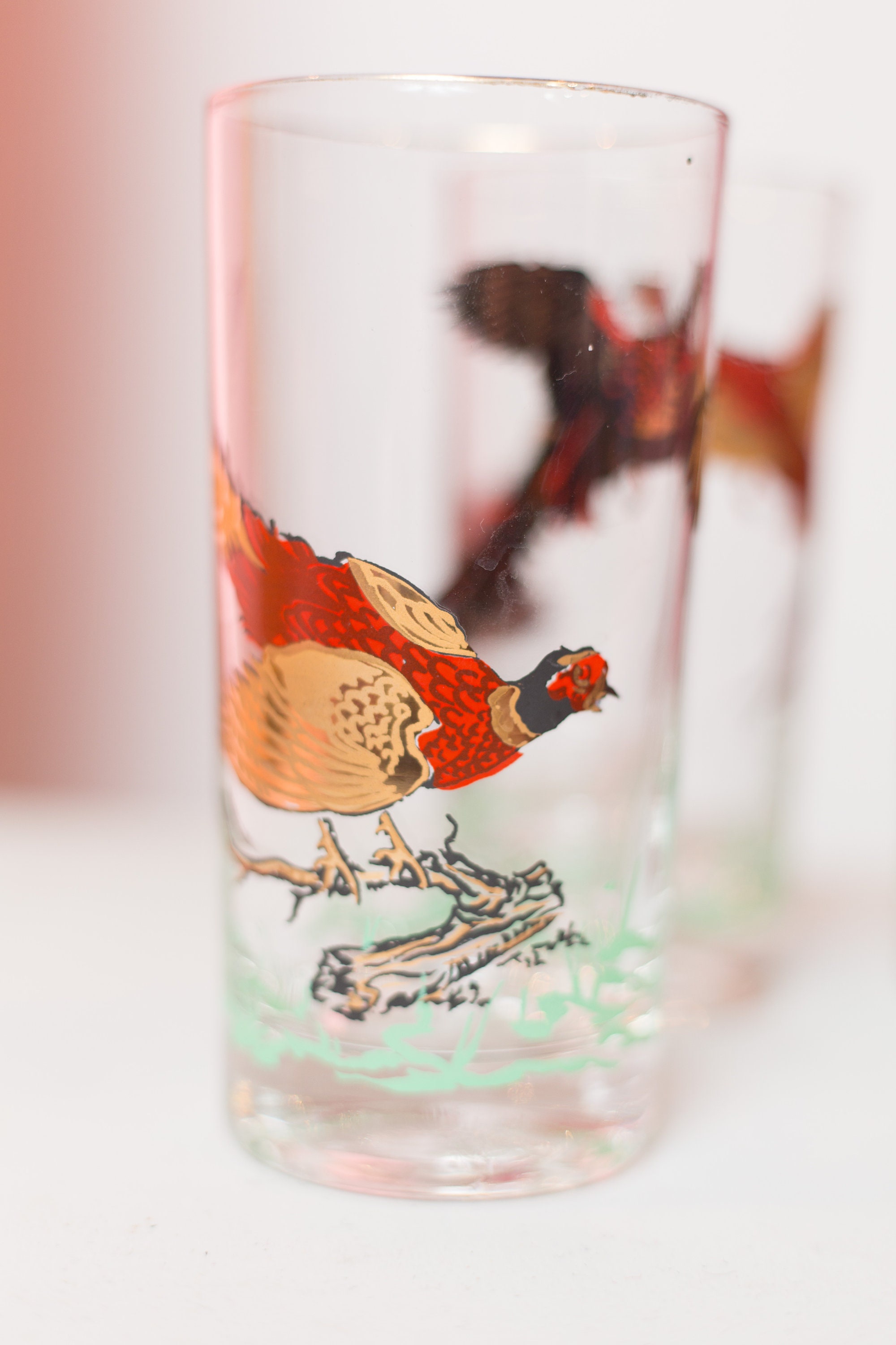 Vintage Pheasant Glasses Collectible Gold Bird Motif Cocktail Glasses