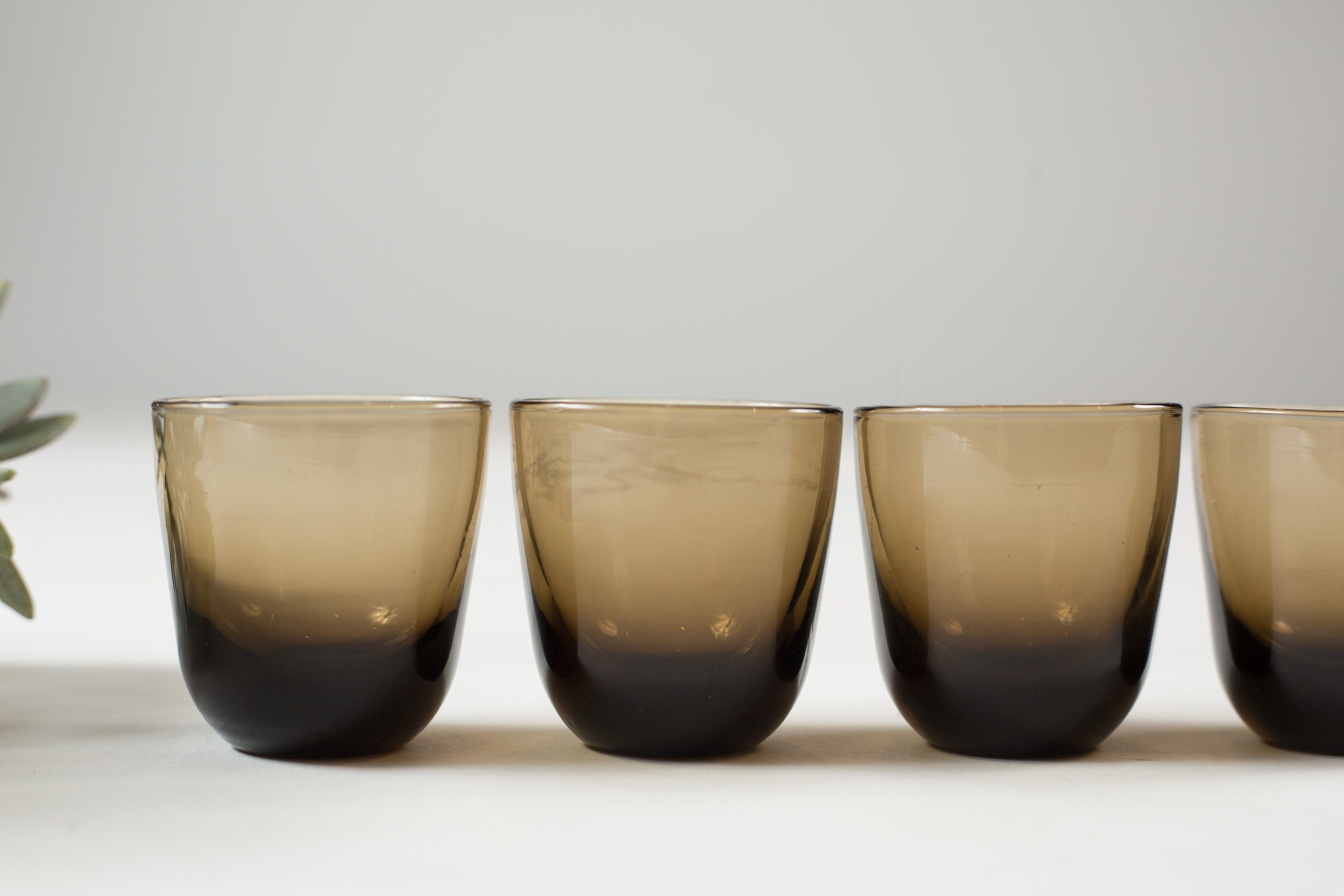 Smokey Brown Shot Glasses Set of 4 Retro Mad Men Glassware / Barware