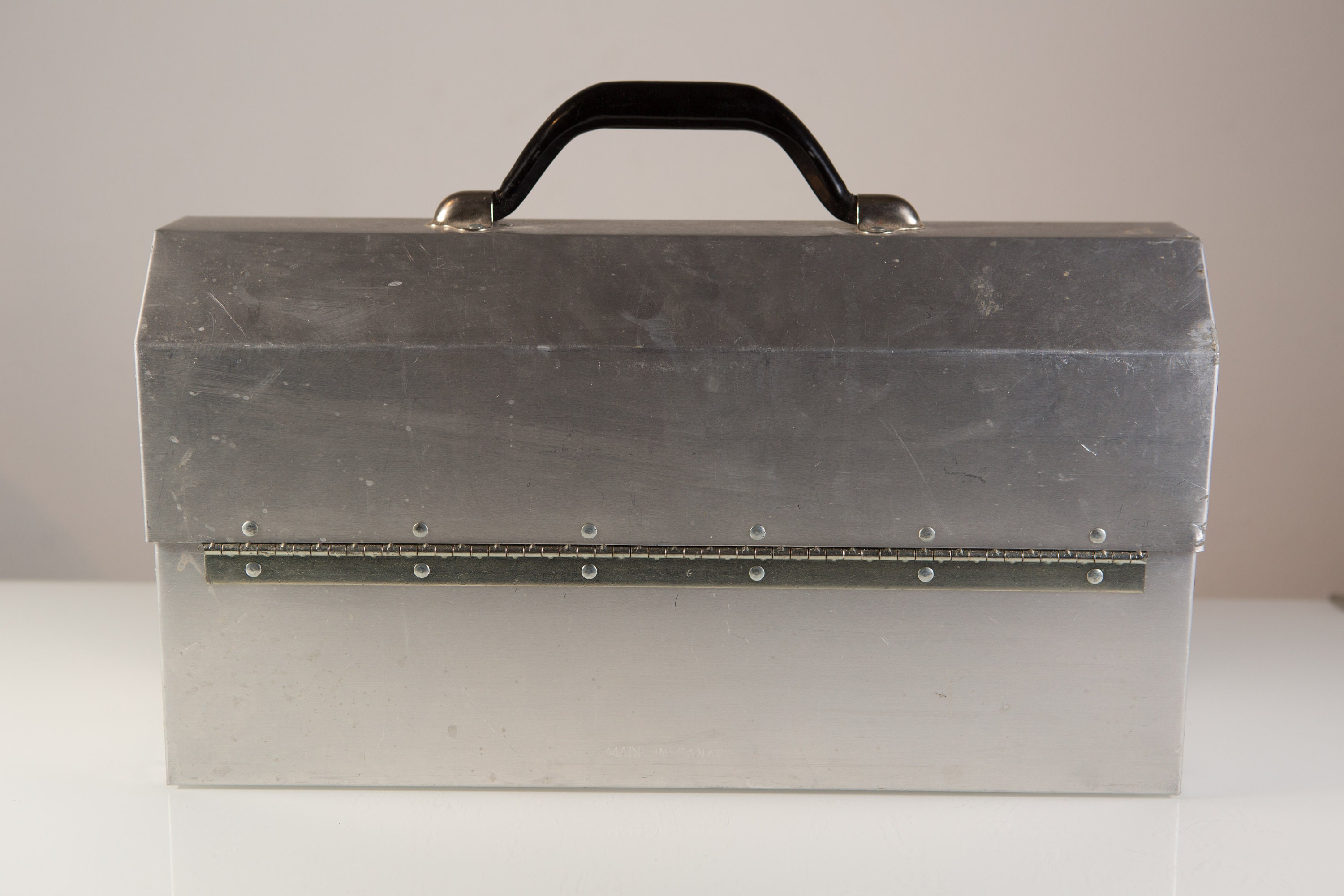Original Miners Lunch Box Silver Coloured Metal Hard Shell Vintage
