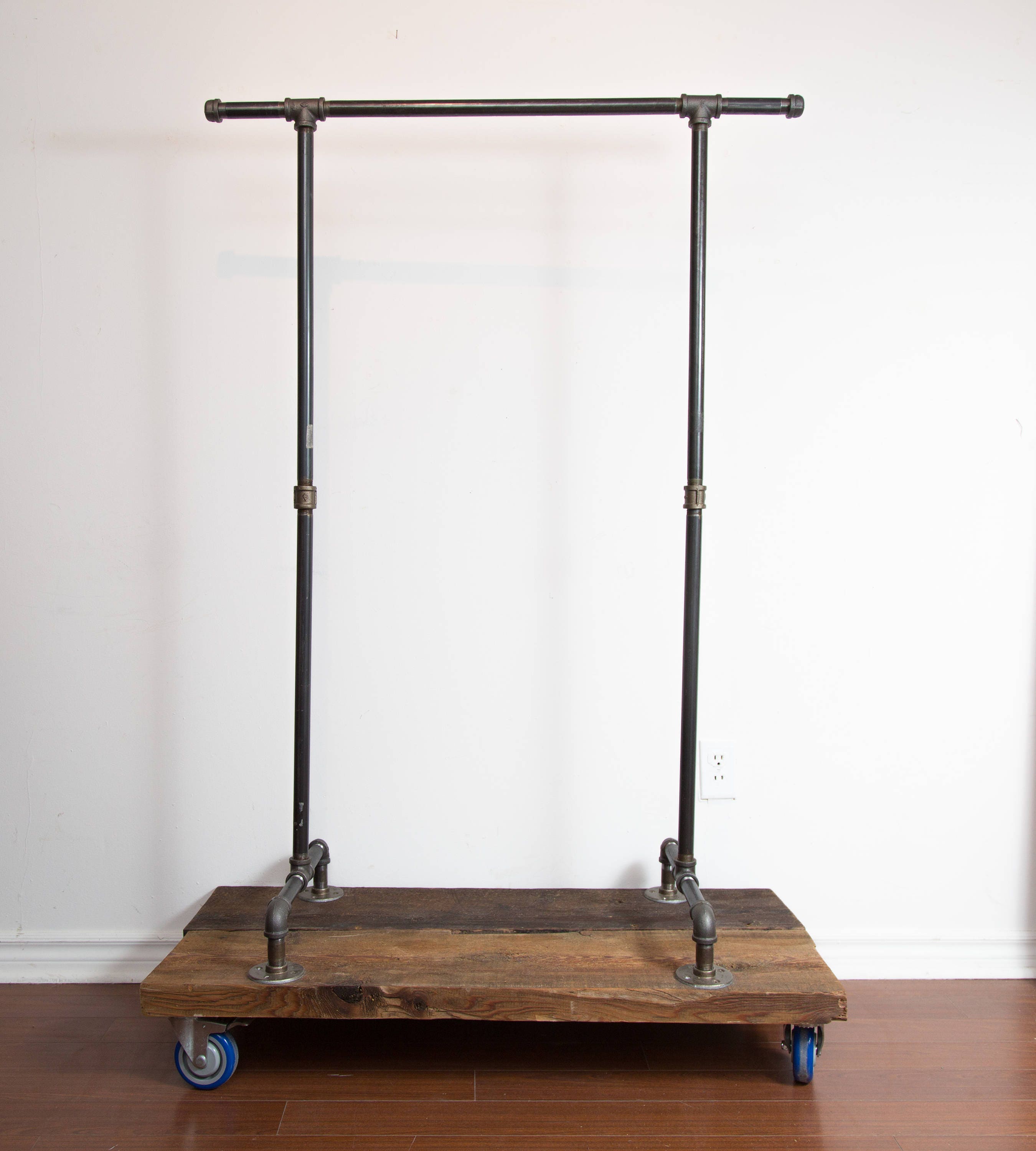 Industrial Clothing Rack / Metal Piping Clothing Storage on Wheels / Upcycled Repurposed Bedroom