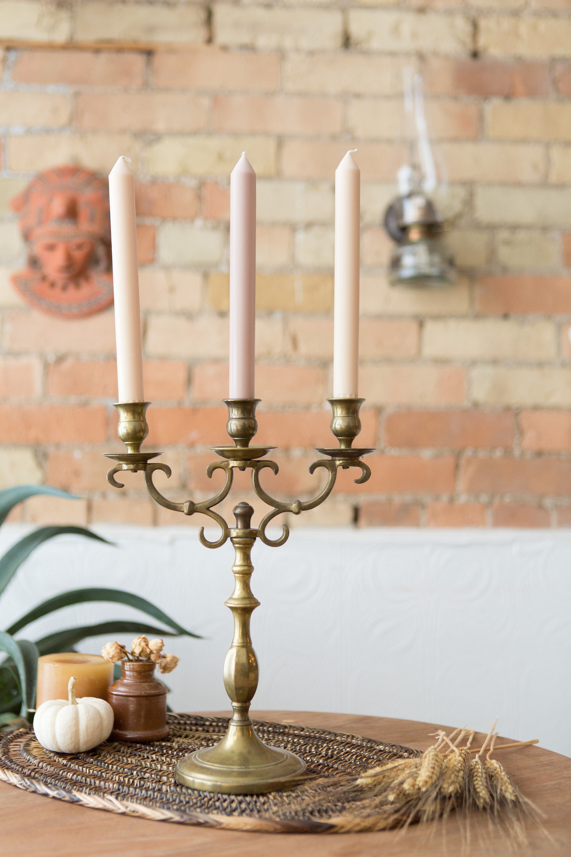 Vintage Brass Candelabra Gothic Church Style Candlestick Holders