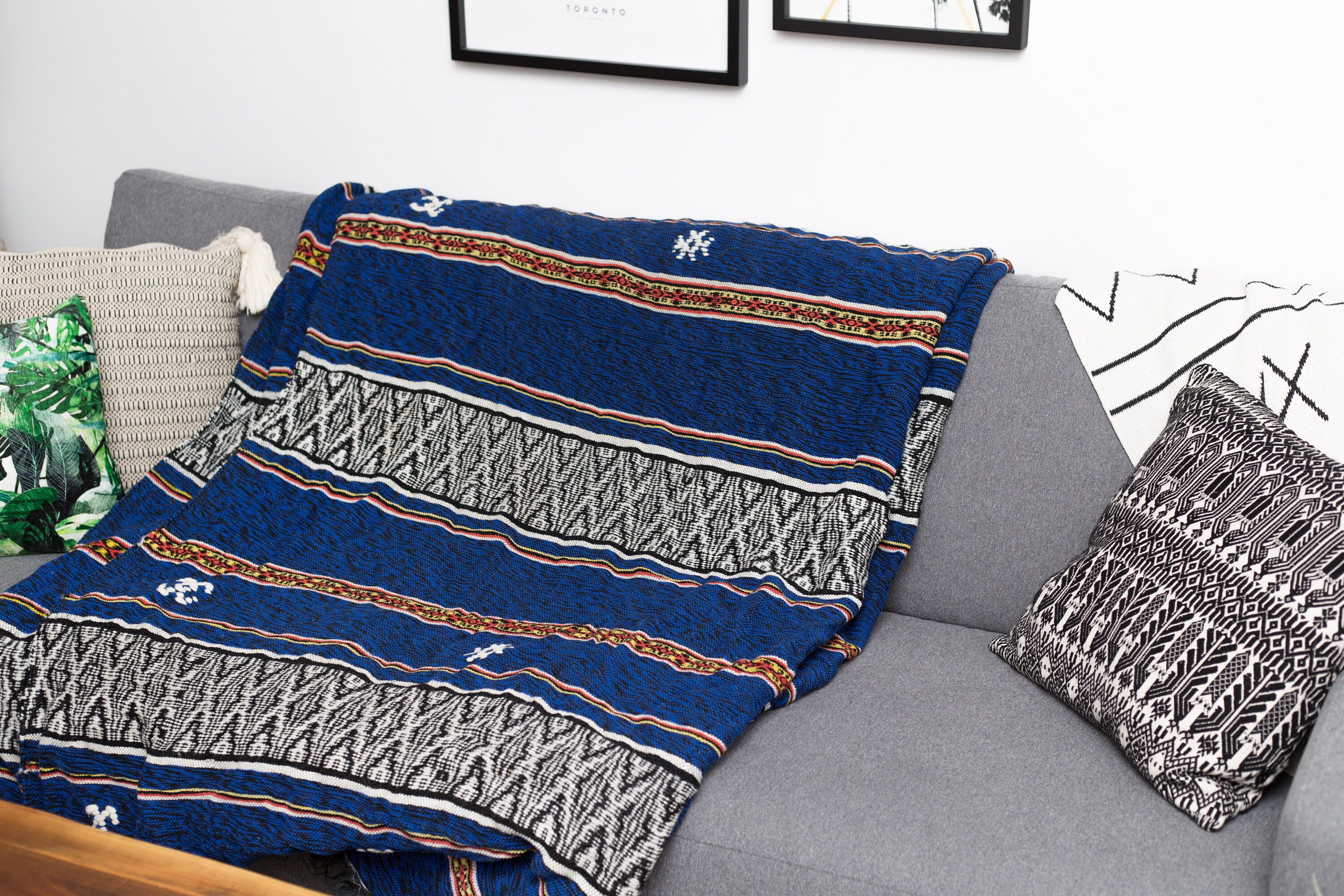 Vintage Bed Cover Extra Large Blue Geometric Blanket XL Acrylic blanket