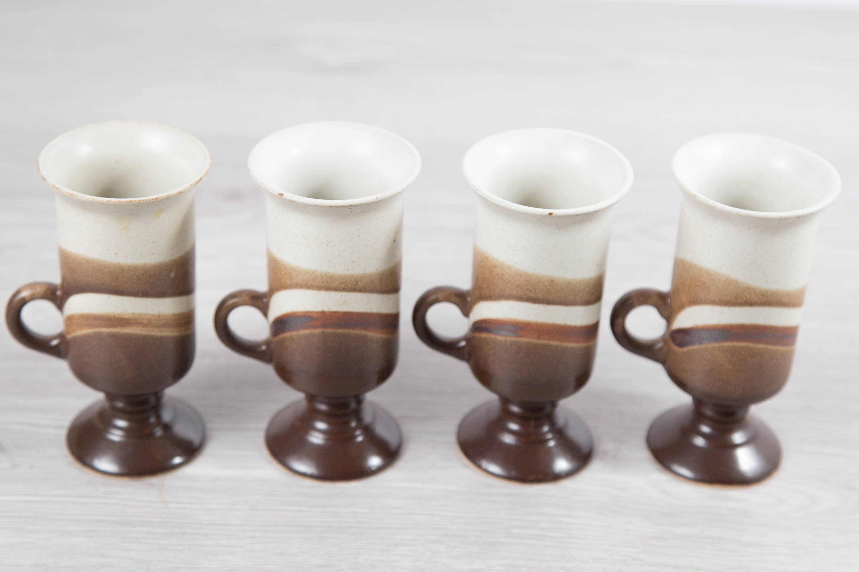 Vintage Ceramic Coffee Mugs / Set of 4 Footed and Layered Earthtone