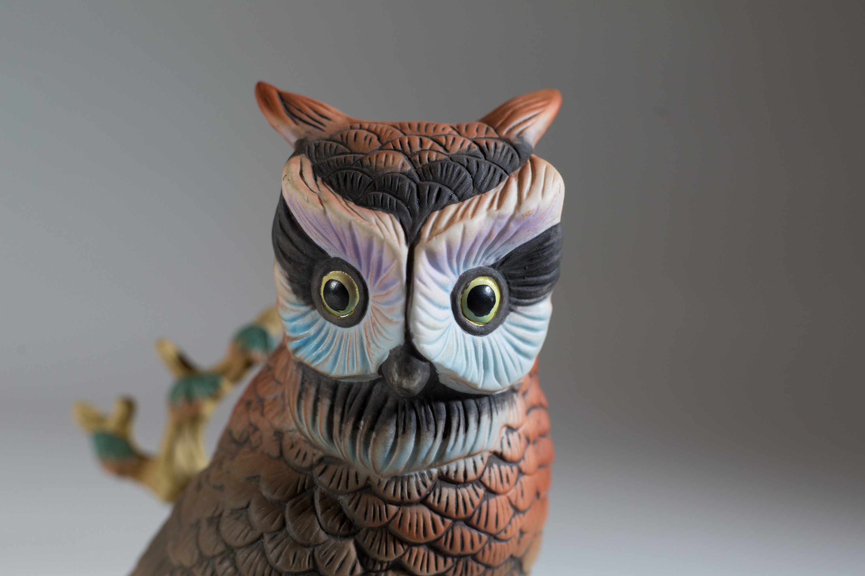 Vintage Ceramic Owl Cookie Hand Painted Ceramic Brown Owl on Branch