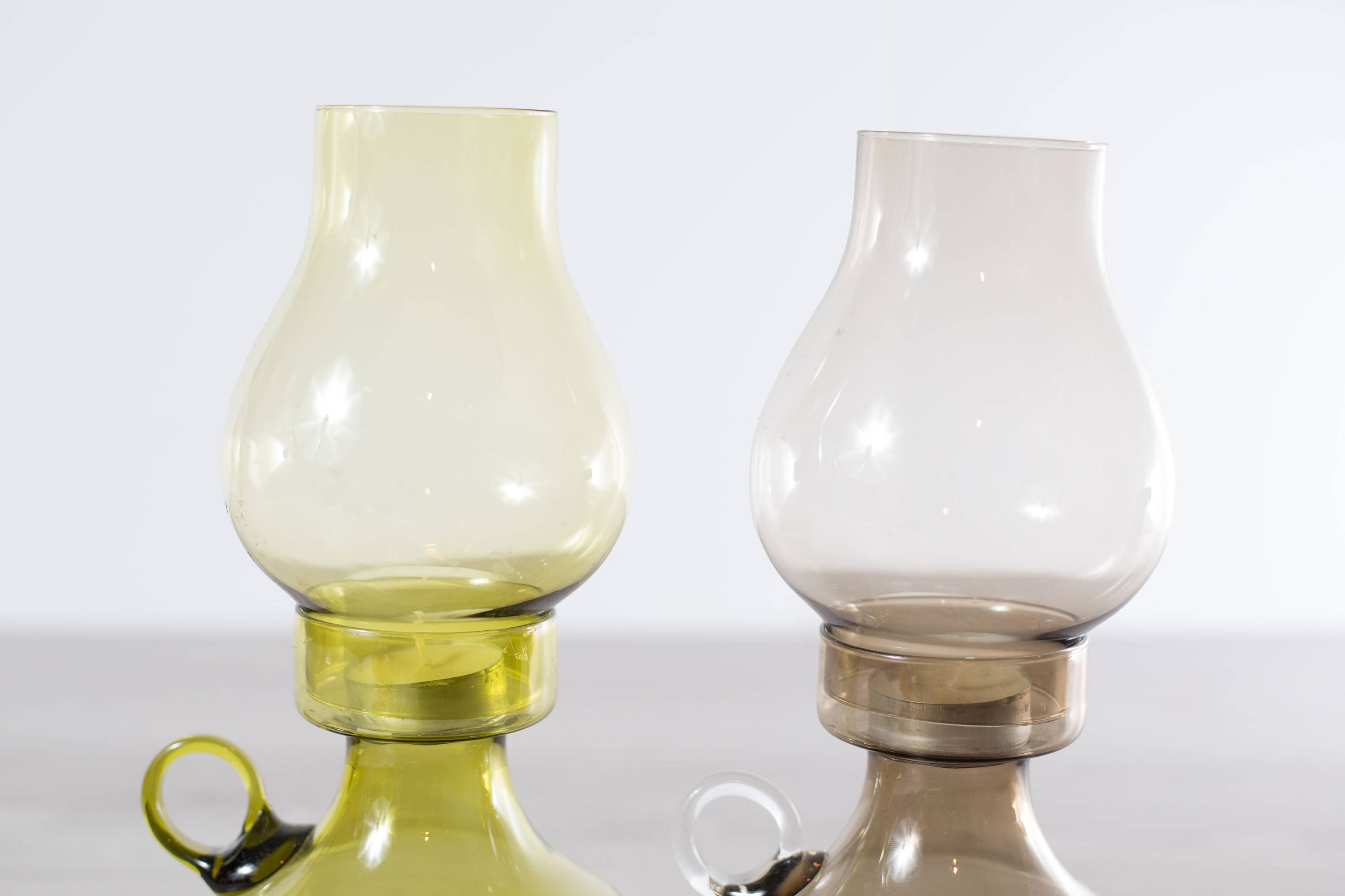 Chimney Glass Candle Lanterns / Vintage handblown Glass Tea Light