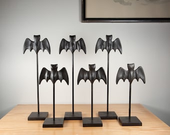 6 Rare Pottery Barn Cast Iron Bat Halloween Tea Light Candle Holders
