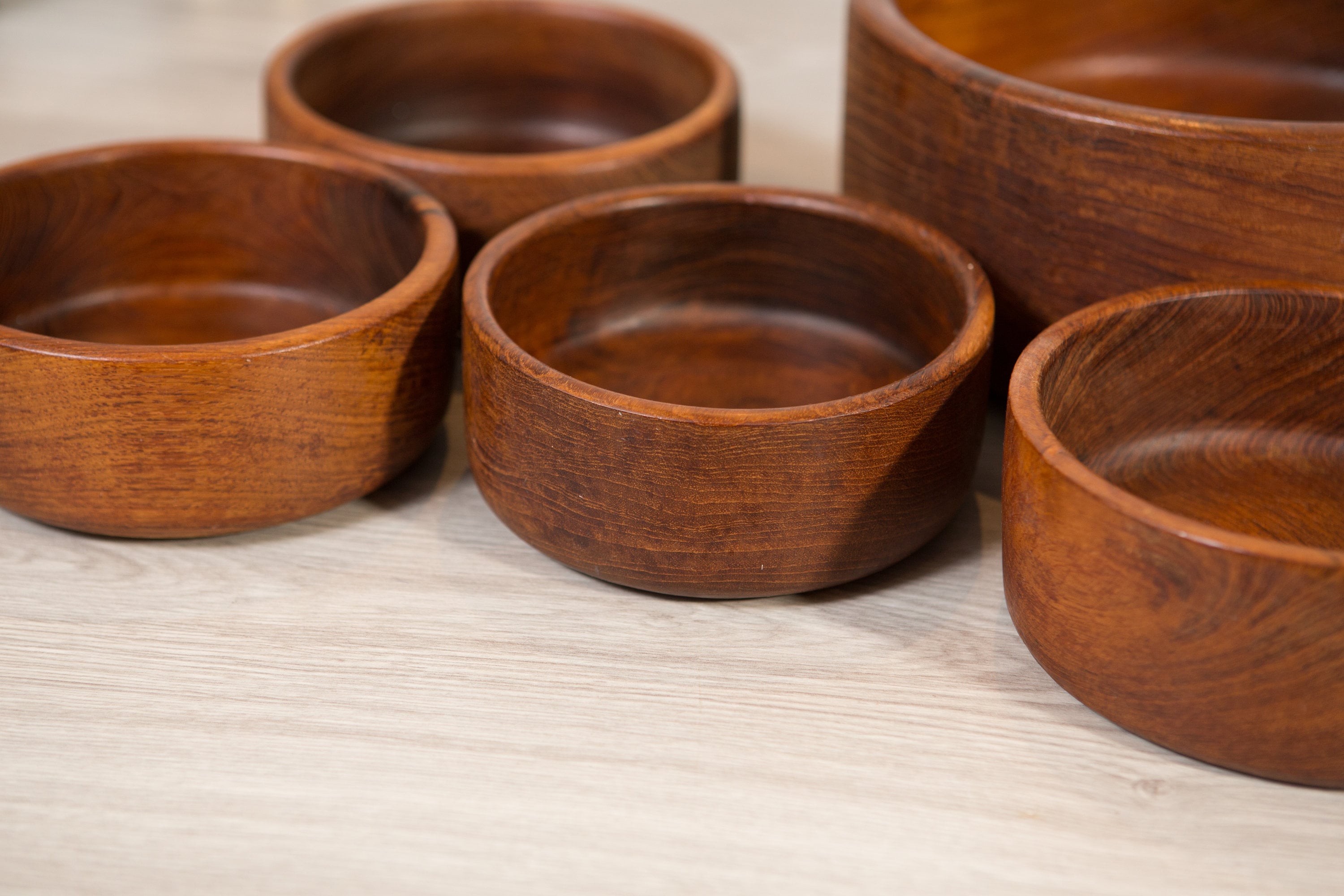 Teak Salad Bowl Set Vintage Solid Exotic Wood Food Safe Serving