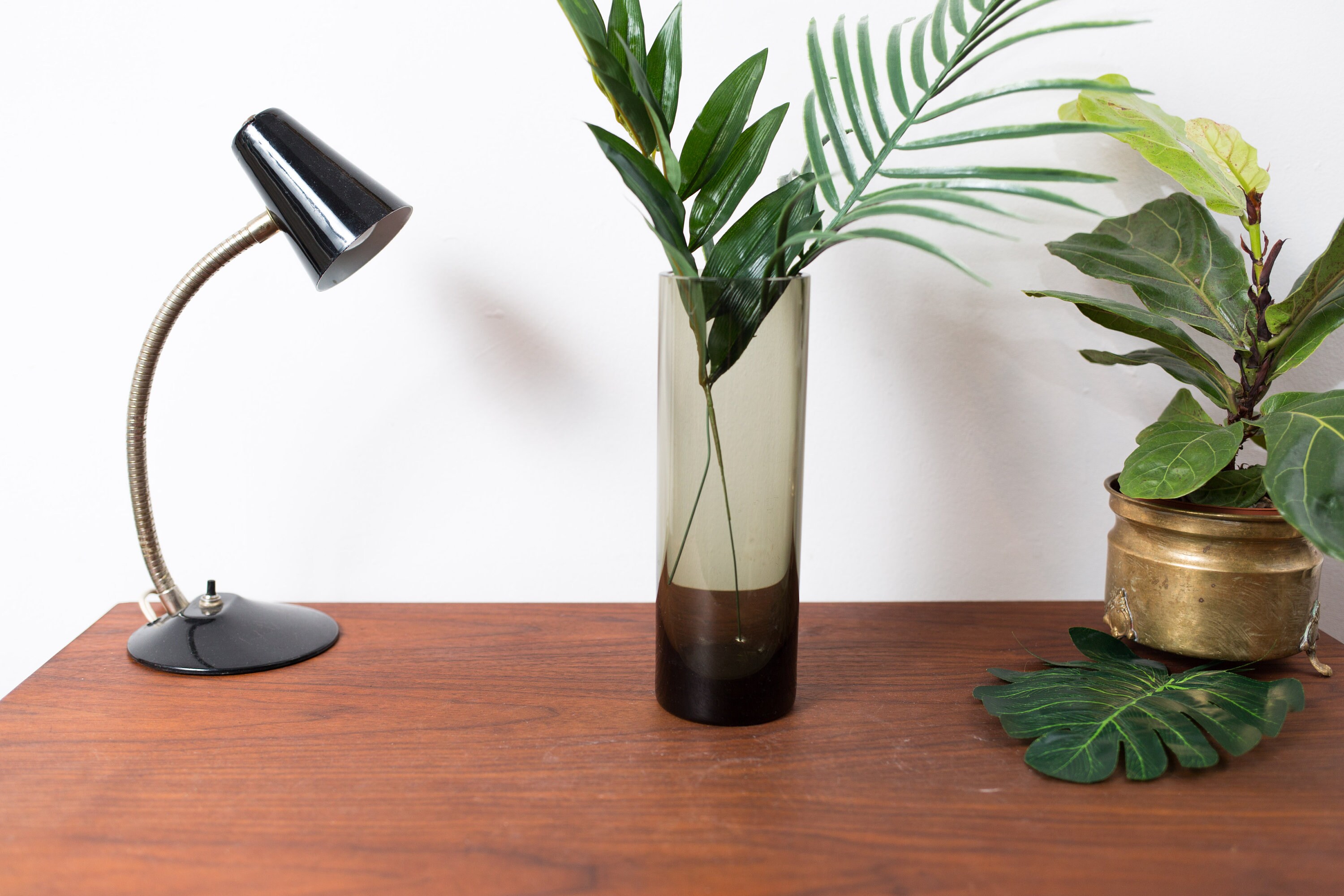 Smoke Grey Glass Vase Cylinder Gray Glass Flower Vase Mid Century