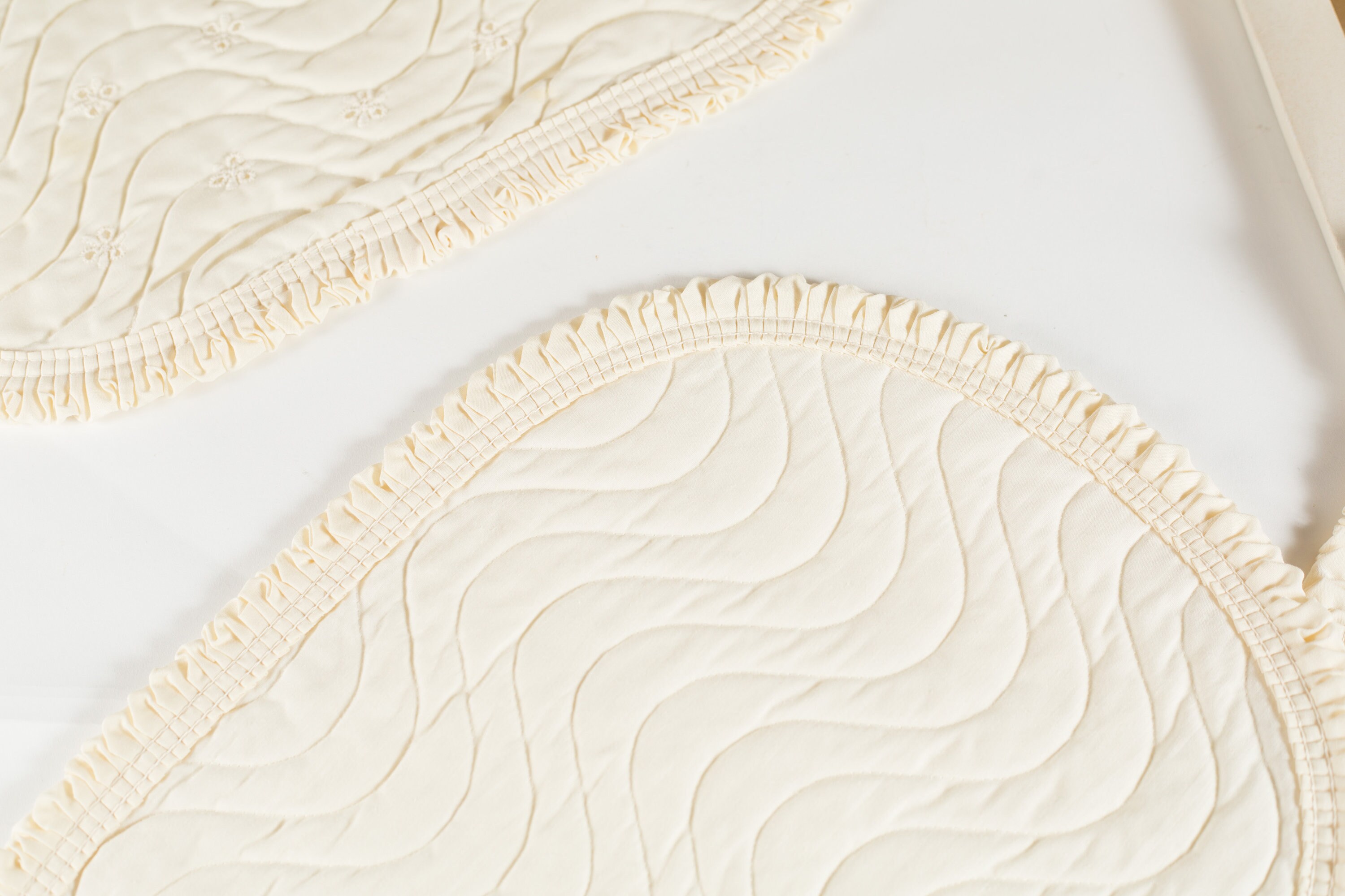 Vintage Ivory Placemats Sewn Set of 4 White Cut Fabric and Threaded