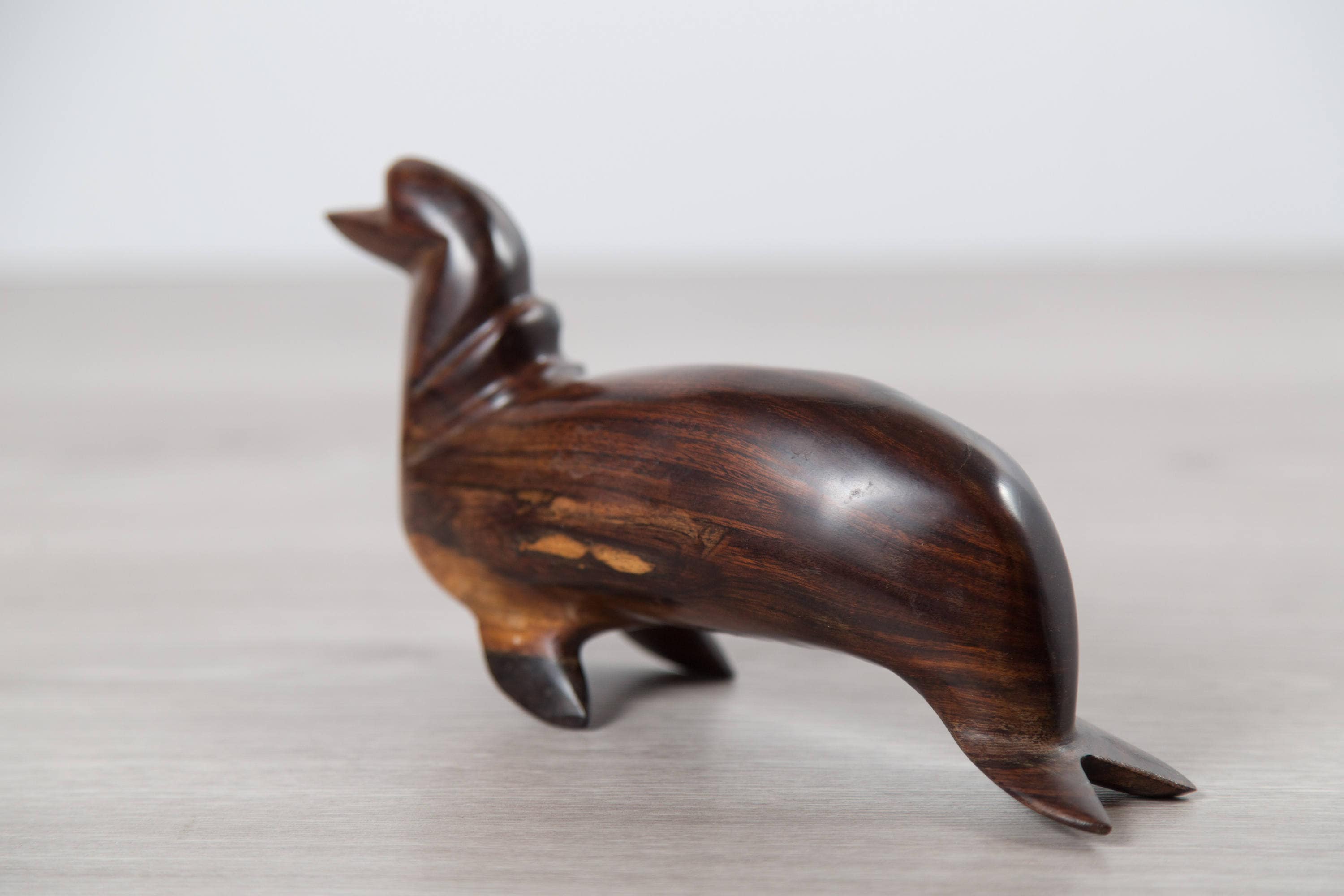 Vintage Wood Seal / Handcarved Dark Hardwood Sea Animal / traditional