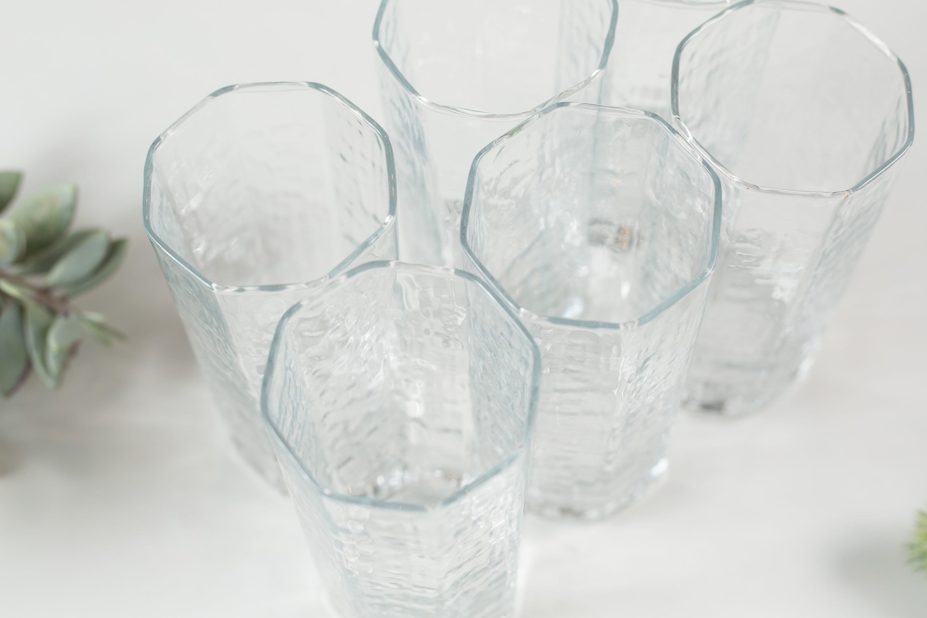 6 Octagon Glasses 14oz Vintage Set of Highball Tumbler Barware Glasses