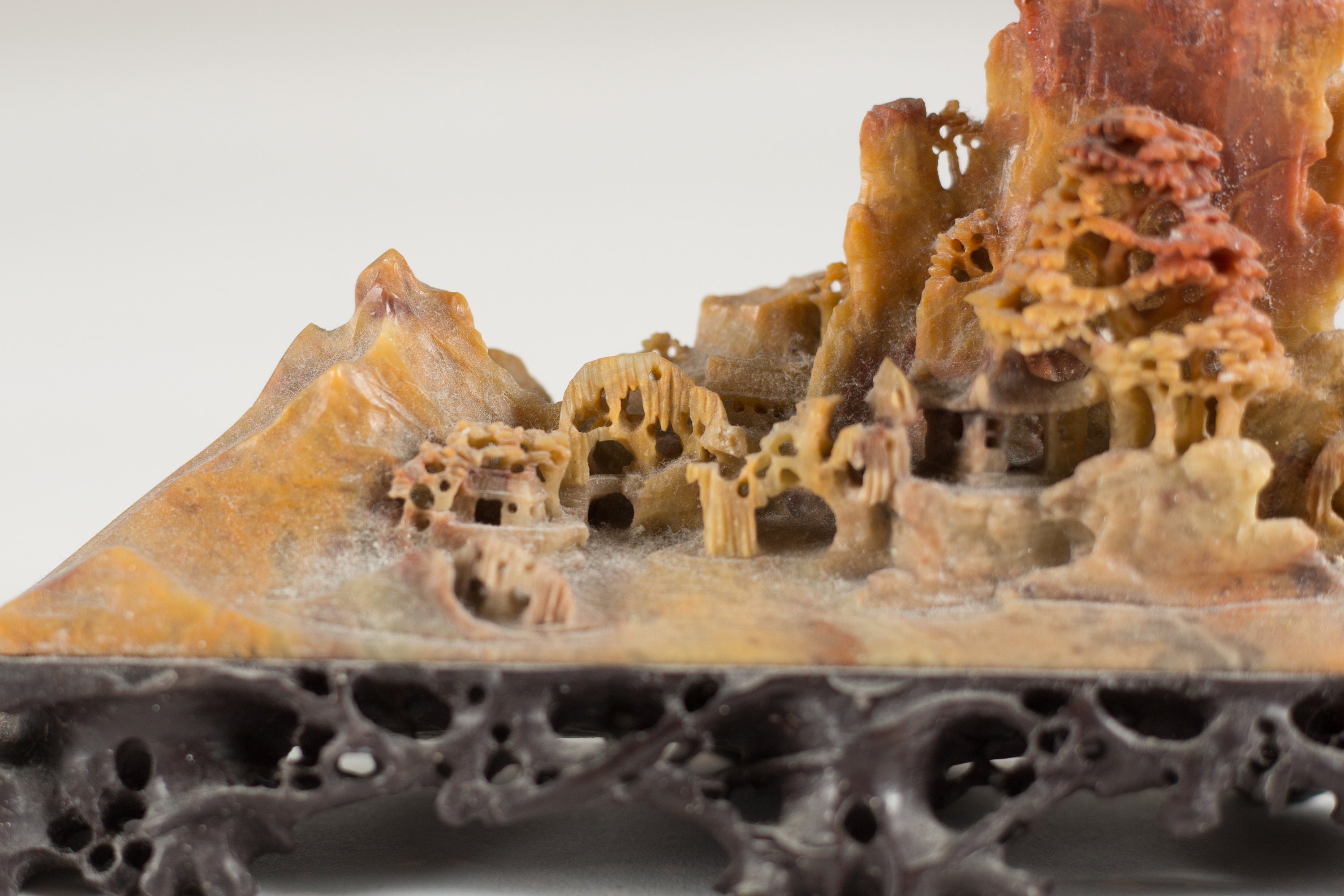 Chinese Carved Shoushan Stone Village and Trees Ombre Asian Stone