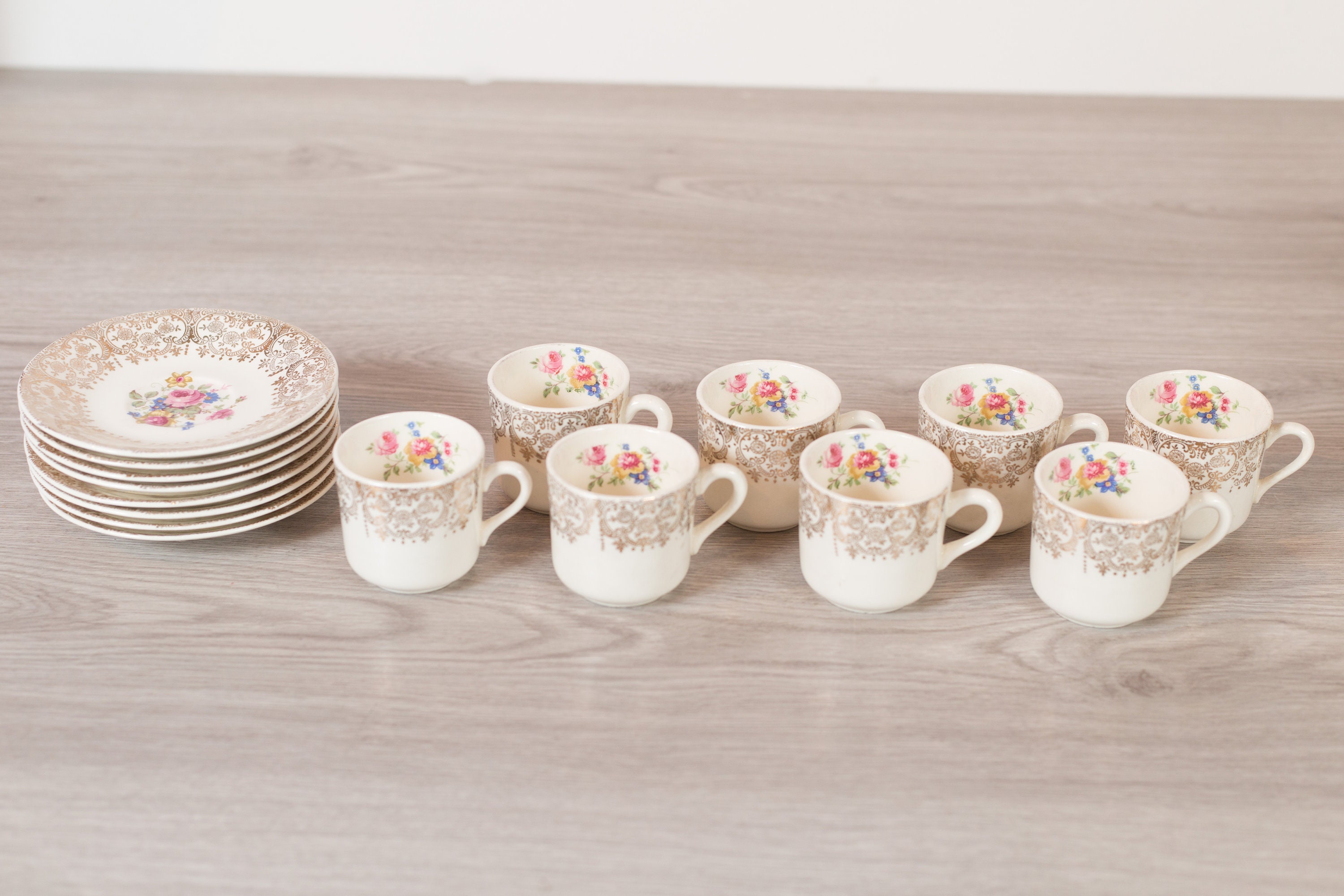 Vintage Espresso Cups and Saucers Set of 8 Keystone Canonsburg Floral