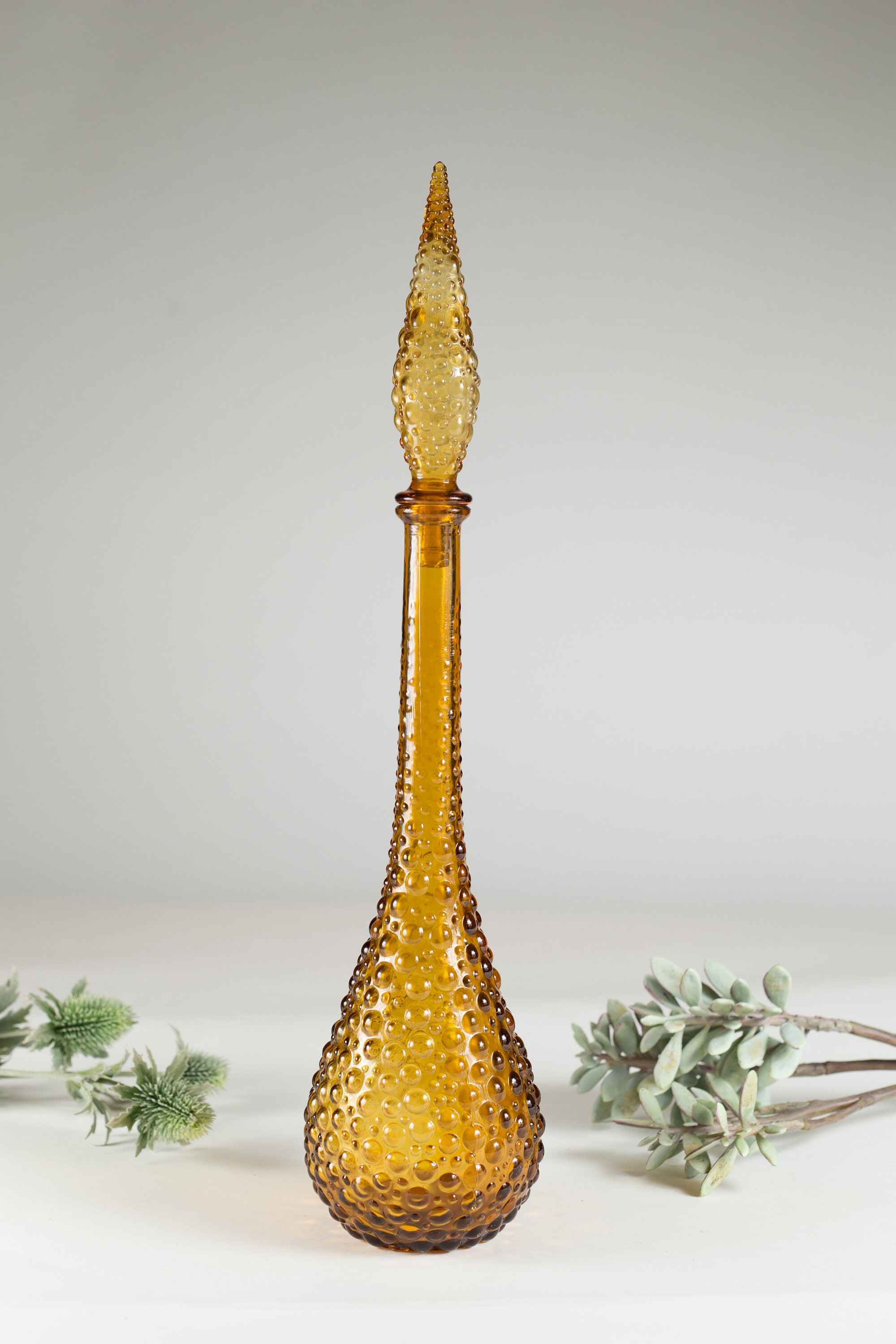 Minimalist Italian Rossini Empoli Glass Decanter bottle Yellow Amber