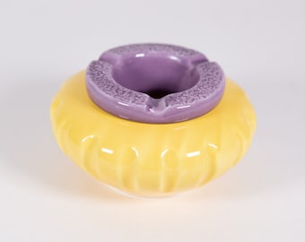 Y2K Ceramic Ashtray - Vintage Yellow and Purple Funky Saucer Dish