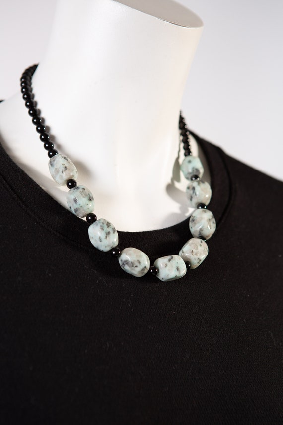 Chunky Gemstone Beaded Necklace - Amazonite, Smoky