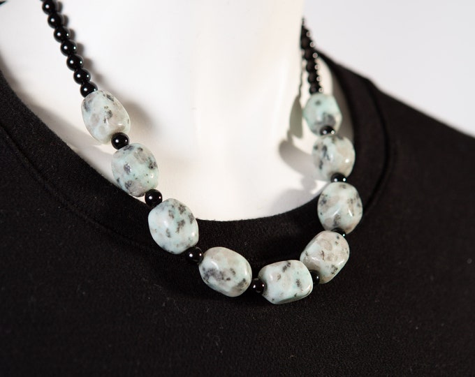Chunky Gemstone Beaded Necklace - Amazonite, Smoky Quartz, Biotite Stone Necklace - Boho Modern Healing Crystals Jewelry - Mother's Day Gift